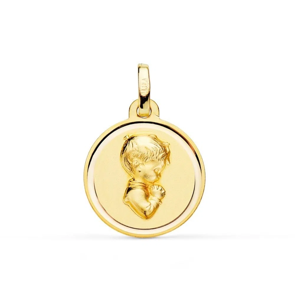 Medalla Niño Primera Comunión Oro 18k perfil 16mm. bisel liso