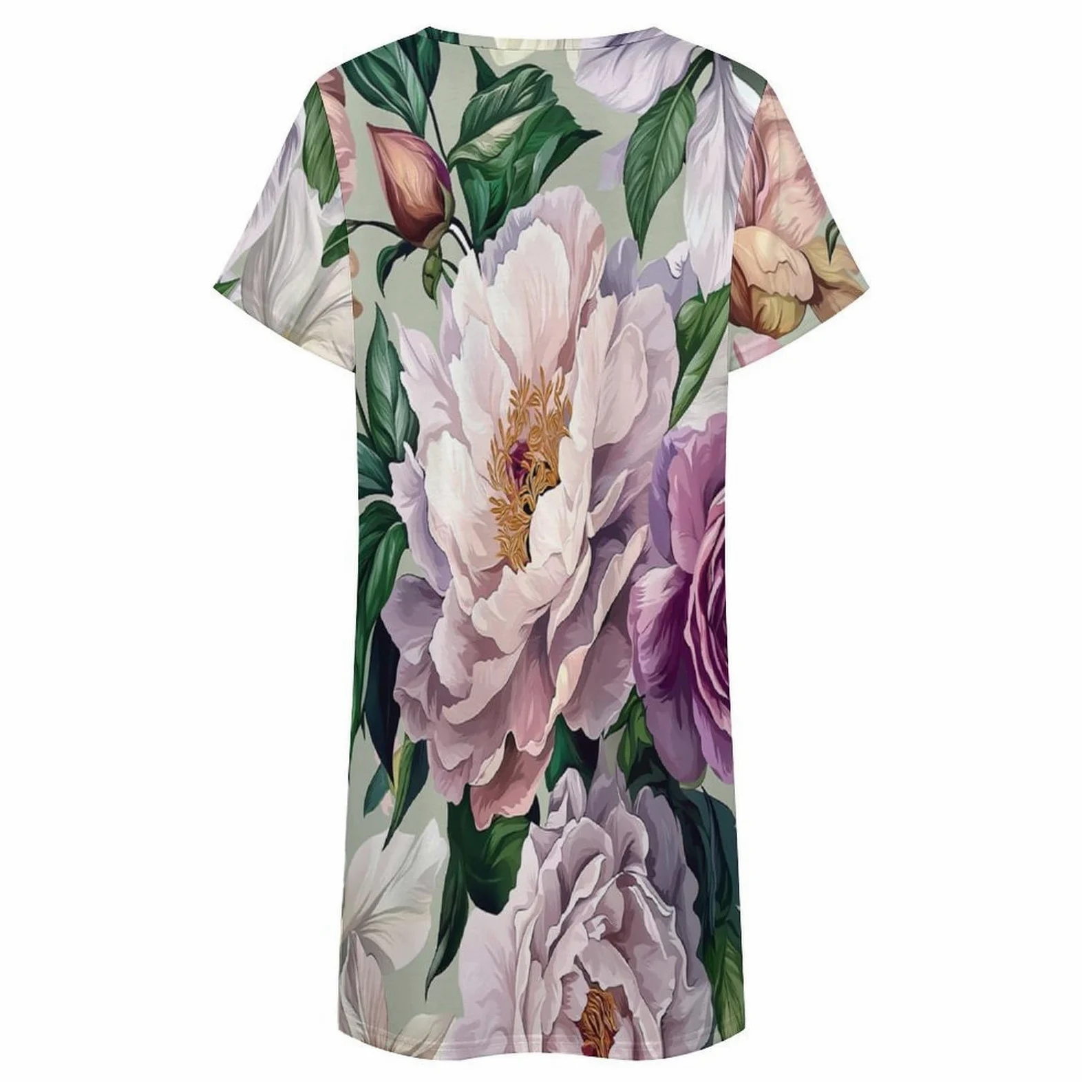 Camisones De Mujer - Peonía Púrpura Camisón De Manga Corta para Estar En Casa Tallas S-3Xl Holgado Largo Suave para El Verano.