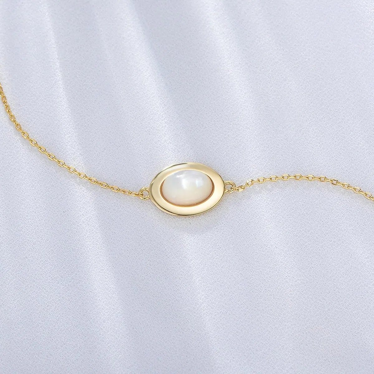 KnSam Au 375/585/750 - Pulseras de oro amarillo para mujer, joyas de oro auténtico, conchas con concha de corte ovalado, brazalete de oro 9 K/14 K/18 K