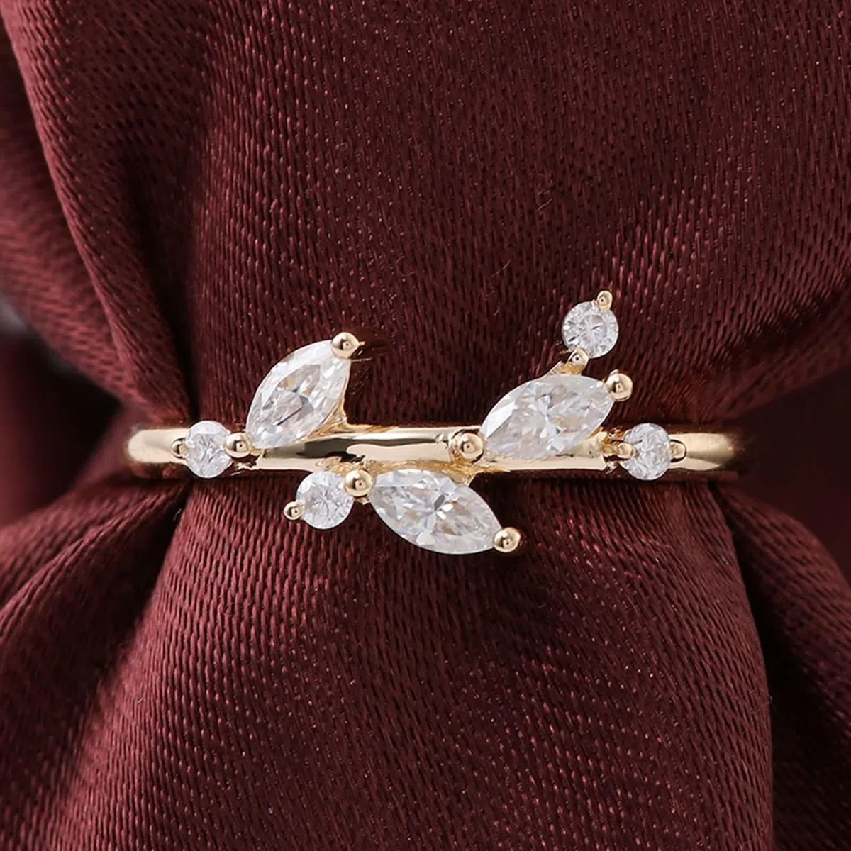 Anillo de graduación, anillo de boda de oro amarillo de 9 quilates, blanco, marquesa y moissanita, apilable para mujer, para el día de San Valentín, anillos de novia para mujer