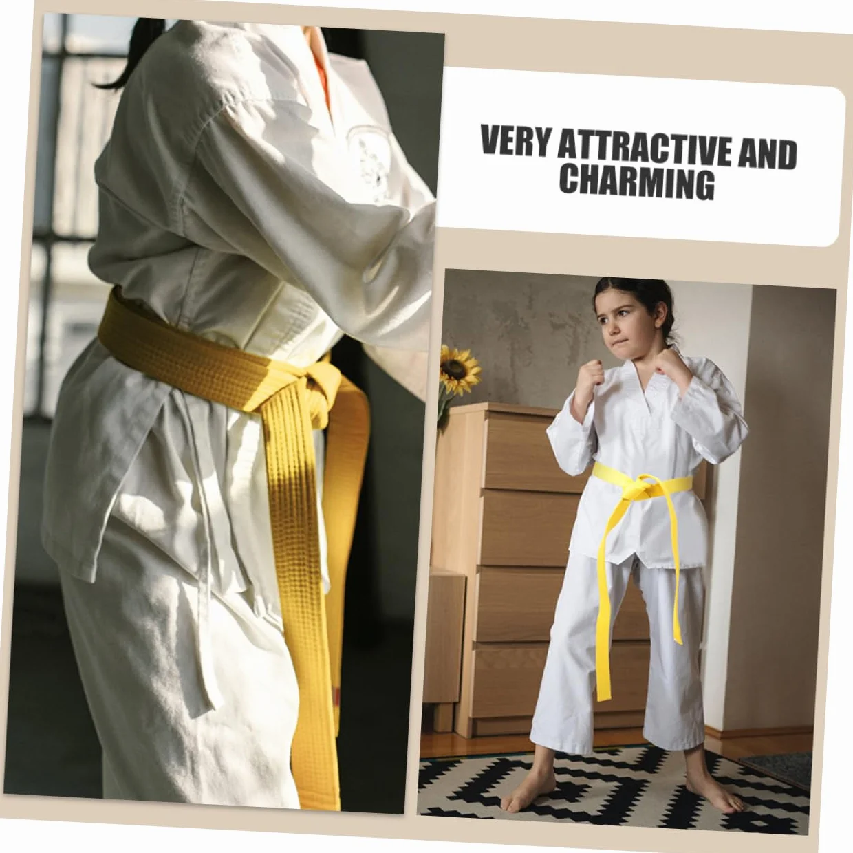 Cinturón de Karate de Algodón Amarillo para Taekwondo, Paquete de 2 Piezas