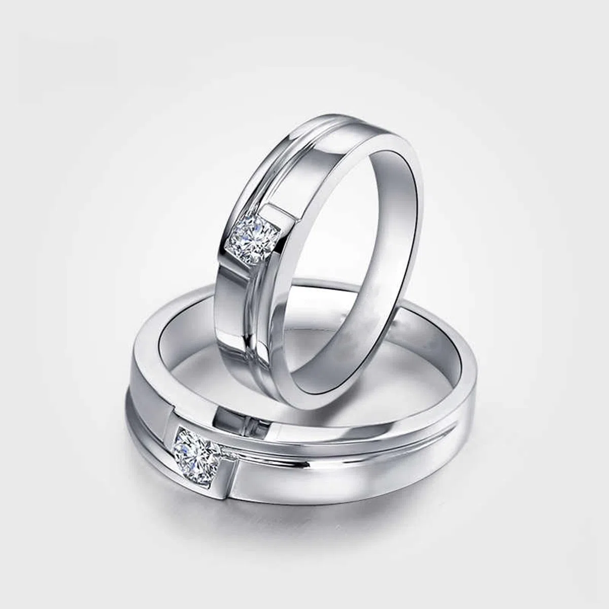 Anillo de boda de platino 950, alianzas de oro real con diamante de 0,15 quilates, pulido, 4,8 mm, anillos de boda para hombres, talla 52 (16,6)