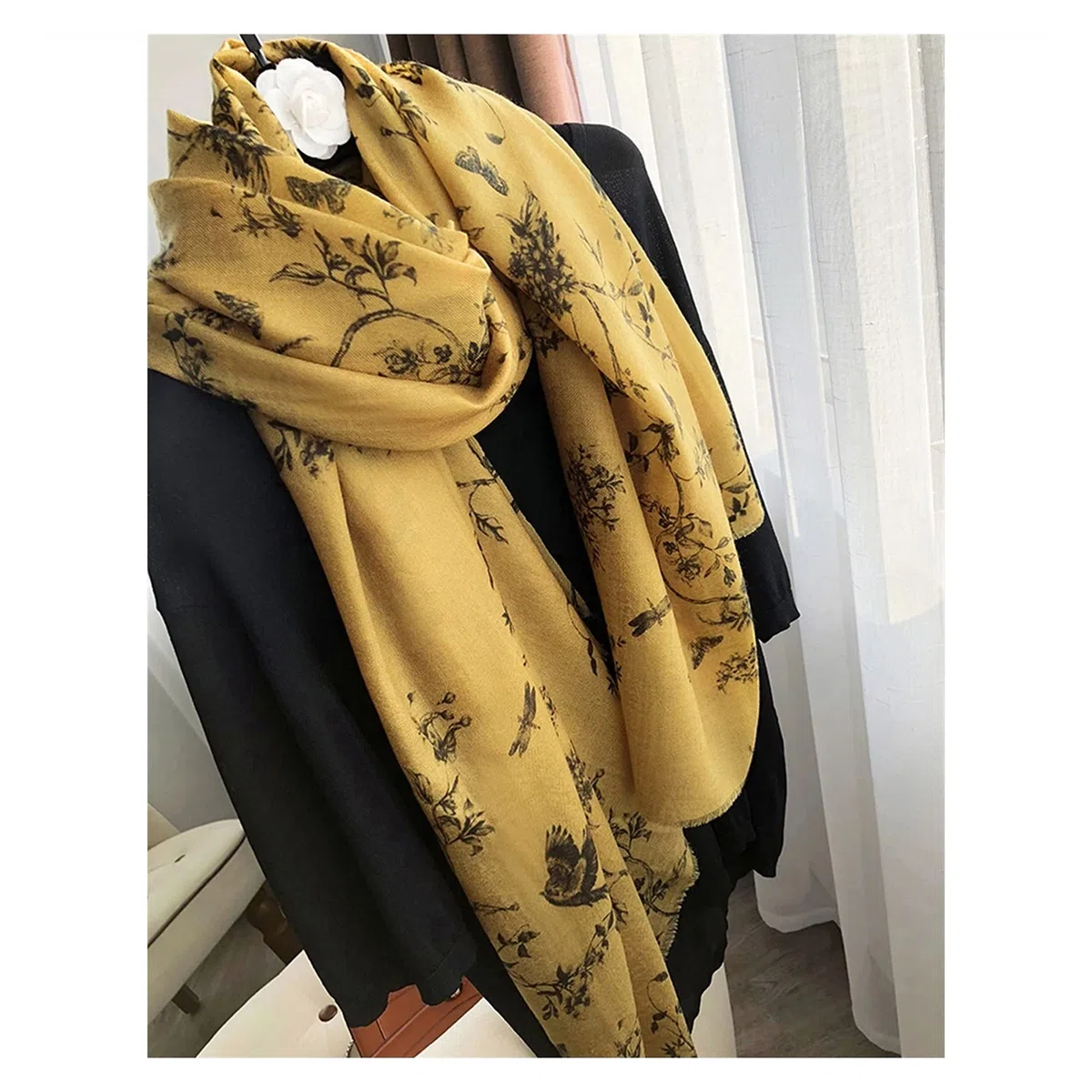 Bufanda de Cachemira con Estampado Floral para Mujer, Bufanda Fina de Cachemira de Estilo Largo de Gama Alta para otoño e Invierno (100)