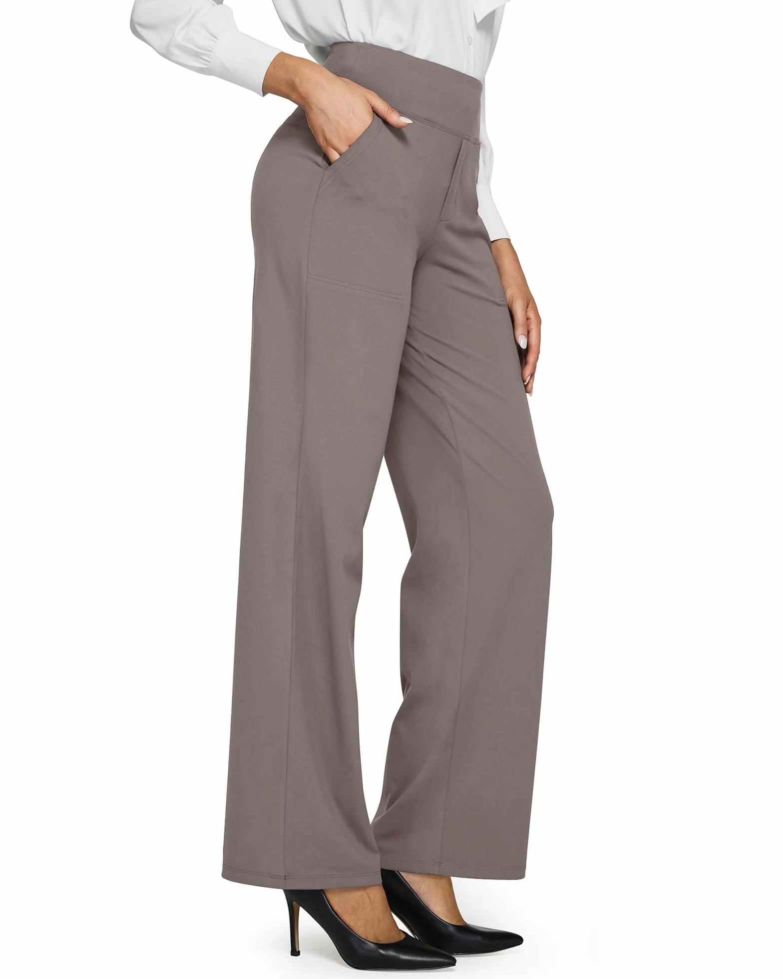 G4Free Pantalones de Yoga Mujer Pantalones de Pierna Ancha con Bolsillos Cintura Alta Vestido Elástico Casual Pantalones de Chándal Petite/Regular/Alto