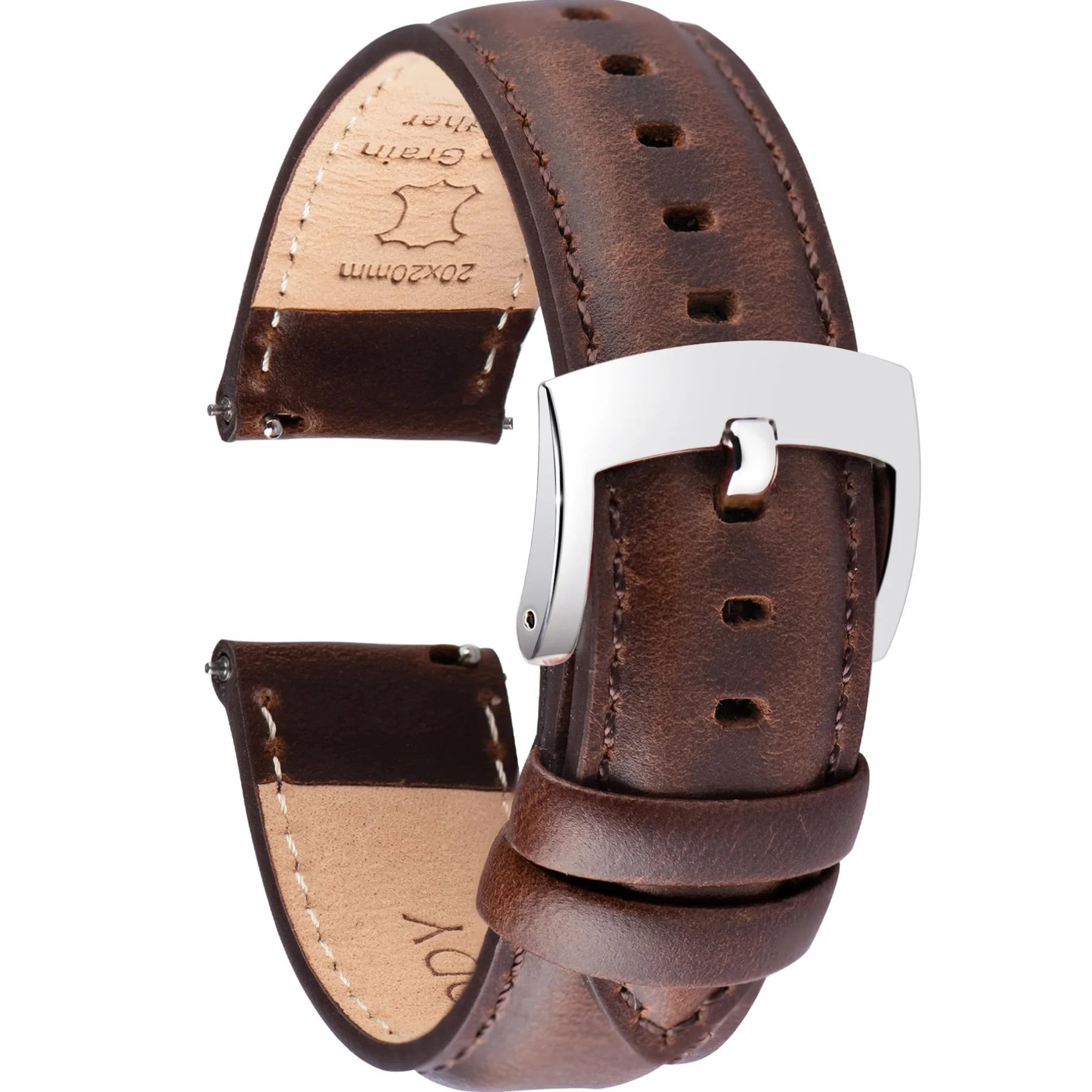 OTTOODY Correa de Reloj de Cuero de Liberación Rápida 18mm 19mm 20mm 21mm 22mm, Elegantes Correas de Reloj de Cuero de Grano Superior Correa de Reloj de Repuesto para Hombre Mujer, Reloj y Smartwatch