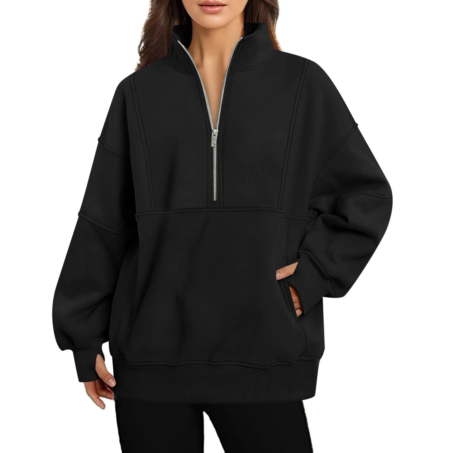 Sudaderas de gran tamaño con cuello alto para mujer, ajuste holgado, bloque de color occidental, forro polar, casual, con cremallera, suéteres divertidos, suaves, estéticos, para entrenamiento,