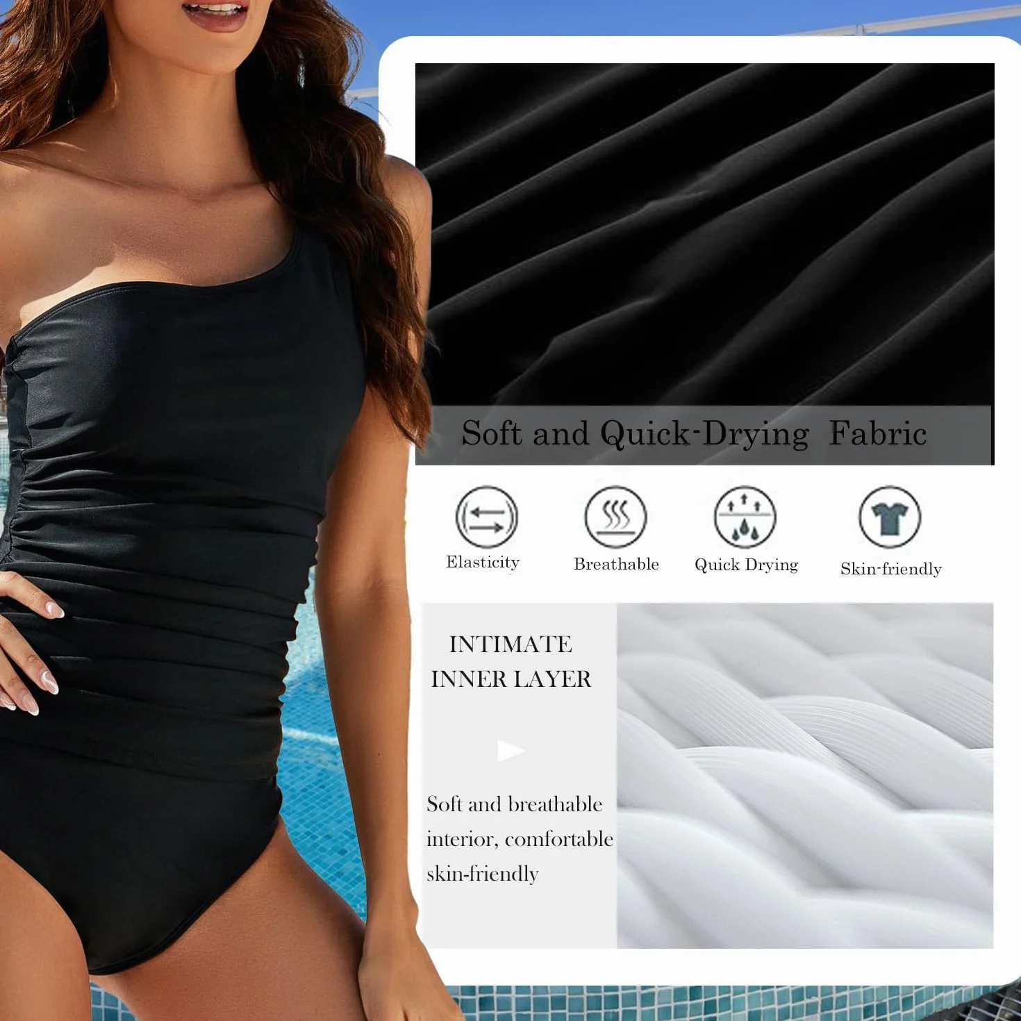 USUN Trajes de Baño De Una Pieza para Mujer Alta Cuello en V Control de Barriga Fruncido Bañador Reductores Barriga Monokinis Cintura Vintage Push Up Sexy Slim Fit Cintura Alta Bikini
