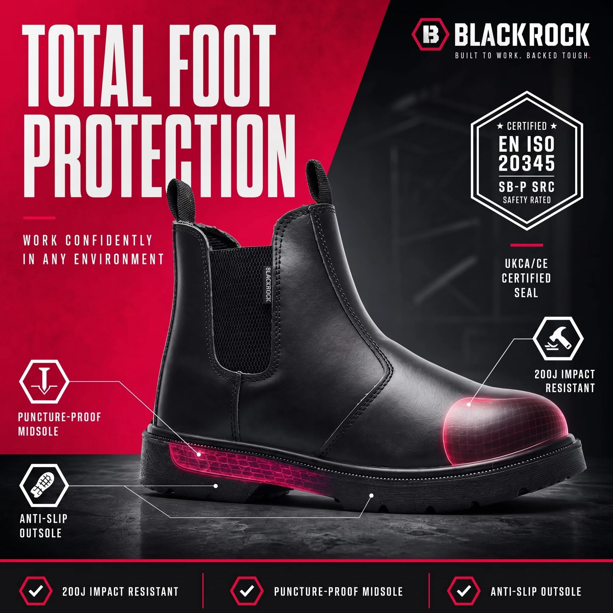 Blackrock Botas de Seguridad Punta de Acero Chelsea Hombre Mujer Niña Calzado Sin Cordones Ligero