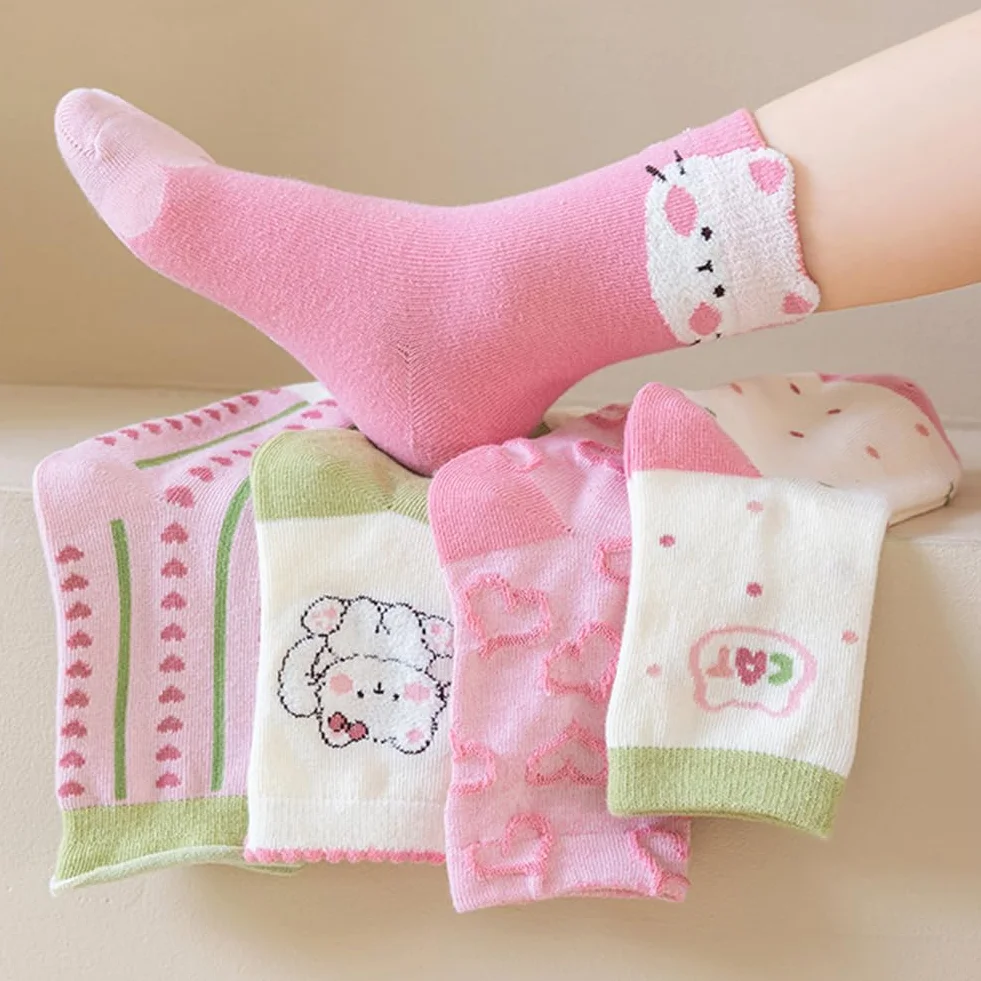 Calcetines para Niños Niña, Calcetines de Pantorrilla, Calcetine Deportivos Algodón Bonitos, Ternera de Rosa Calcetine Gifts para Niñas y Amigas, 5-8 años