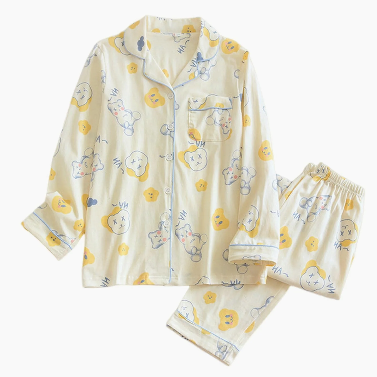 Pijama para mujer, estampado de hojas, pijama de algodón, talla grande, conjunto de dos piezas, ropa para el hogar, ropa de dormir femenina, traje de pantalón, XL