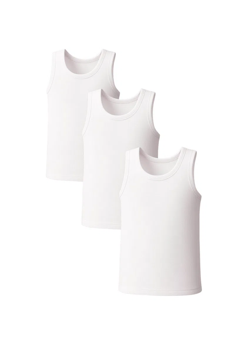 LADY·C Camiseta de tirantes ligera y ajustada para niño, 3 unidades, algodón elástico, tejido de alta calidad