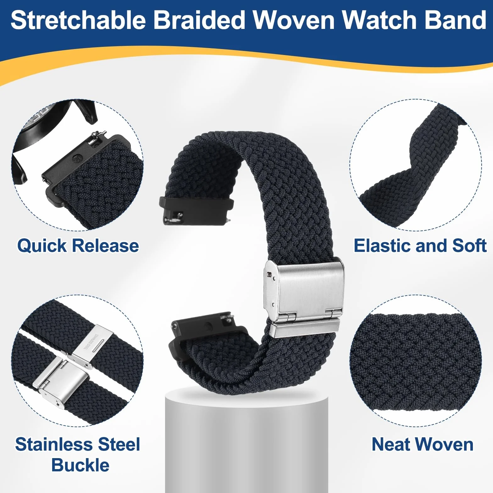 QUARKZMAN Correa de Reloj Nylon Trenzada, Banda Universal Liberación Rápida Cierre con Acero Inoxidable Hebilla Pulsera Repuesto Casual Accesorio Suave para Mujer Hombre