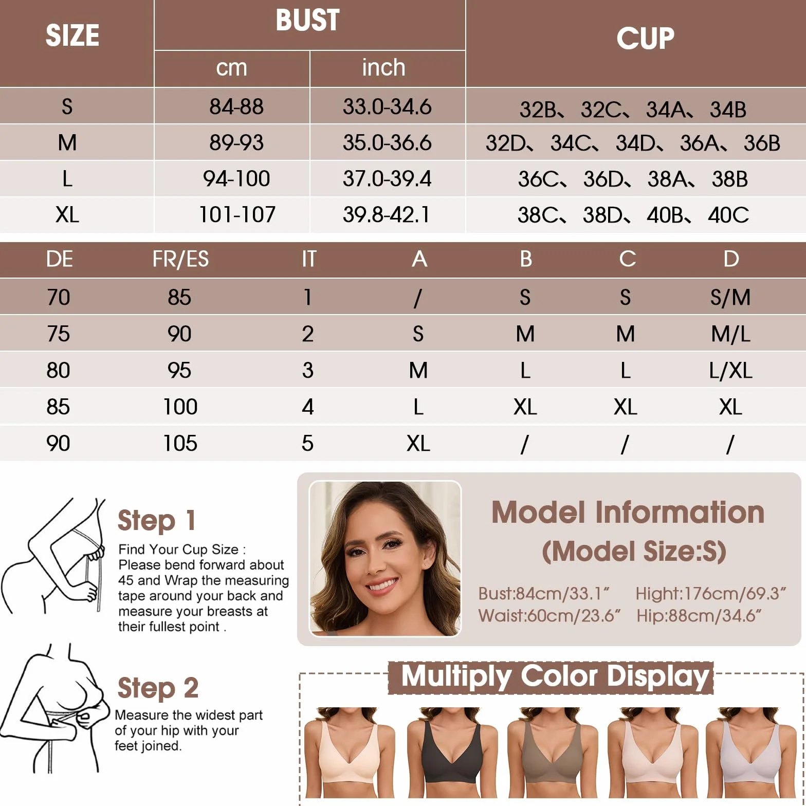 Nadeer Sujetador sin Aros Mujer Bralette sin Costuras Push Up Cuello V