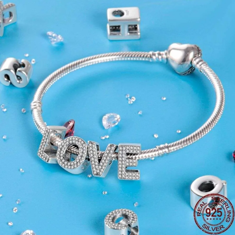 BEEUVIP L Abalorios Charms Colgantes de Alfabeto Cuentas Plata de Ley 925 con Circonita cúbica Transparente Compatible con Pulsera Pandora & Europeo, Charms de Letra para Mujer El estilo C
