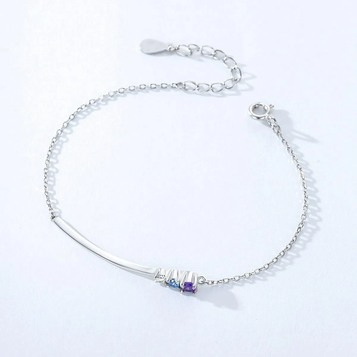 KnSam Pulsera de oro blanco Au 375/585/750 con colgante de oro real, pulsera clásica para mujer con amatista lila, brazalete topacio de 9 K/14 K/18 K oro blanco