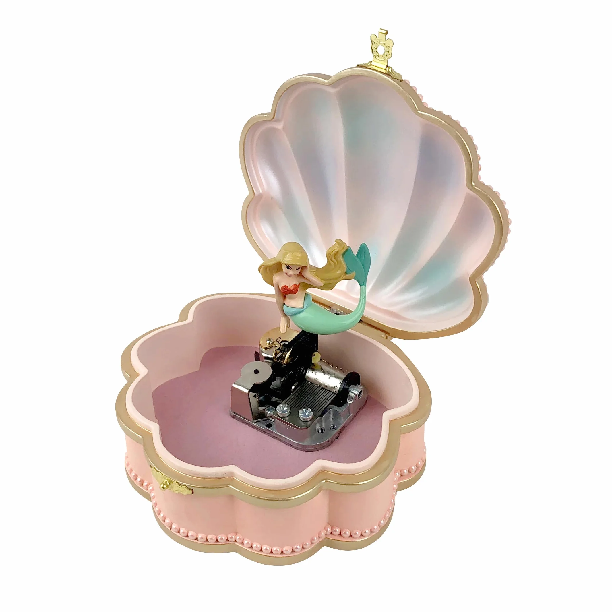 Trousselier Sirena en concha Caja de música coleccionista Pequeña joyería musical Vintage Rosa Le lac des Cygnes