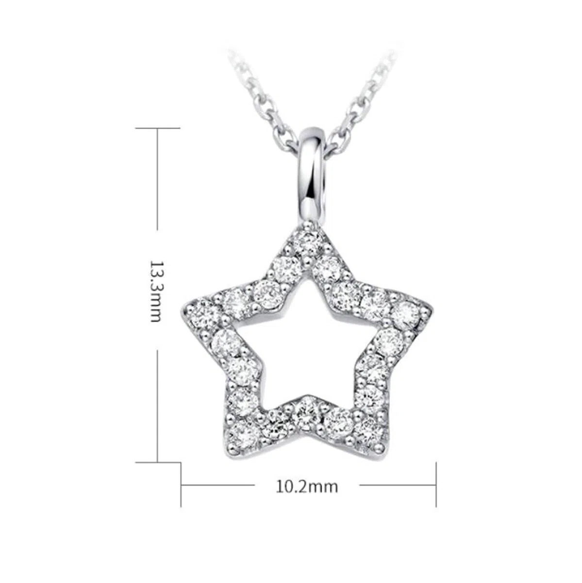 Collar con colgante para mujer, collar largo para mujer, estrella hueca con diamante de 0,15 quilates, oro blanco de 9/14/18 quilates, 45 cm