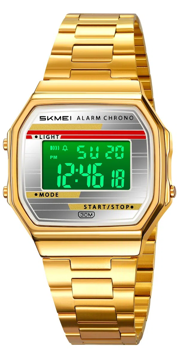 Gosasa Reloj digital retro para hombre y mujer, correa de acero
