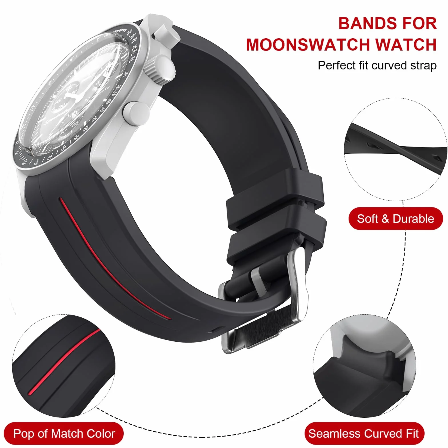 BONACE Correa para Omega x Swatch MoonSwatch/Rolex Watch/SEIKO Watch de 20 mm,Correa de repuesto de silicona para reloj Omega X Swatch Moonswatch Speedmaster sin espacio