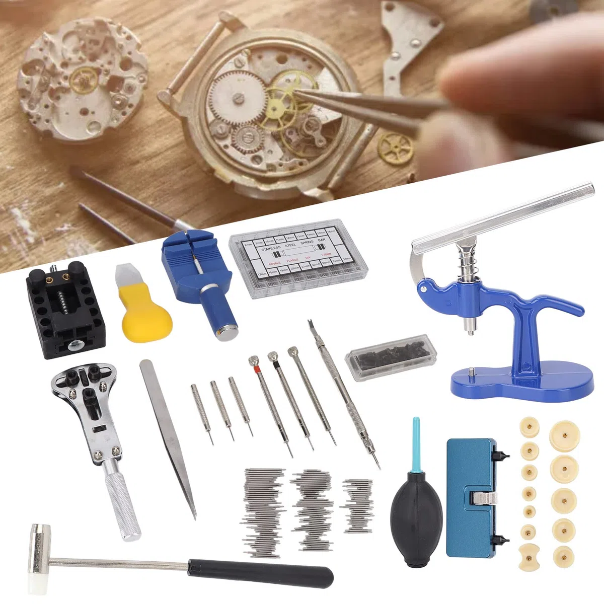 Kit de herramientas de reparación de relojes, juego de herramientas de reparación de relojes profesional ajustable, abridor de caja trasera para taller de reparación de relojes para ker