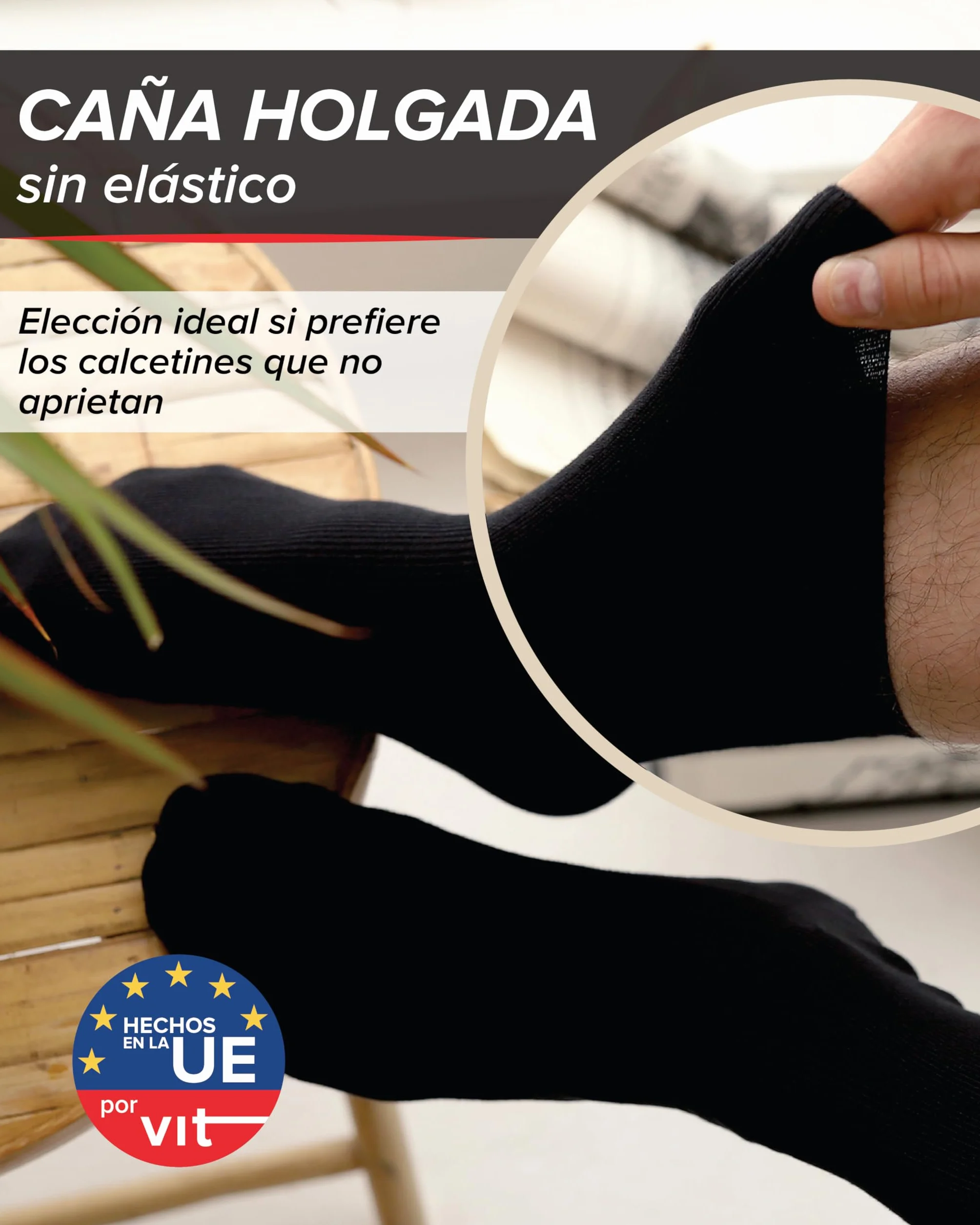 vitsocks Hombre Calcetines sin Goma Antipresión no Aprietan (3 PARES) Algodón Finos Verano Especiales sin Elástico