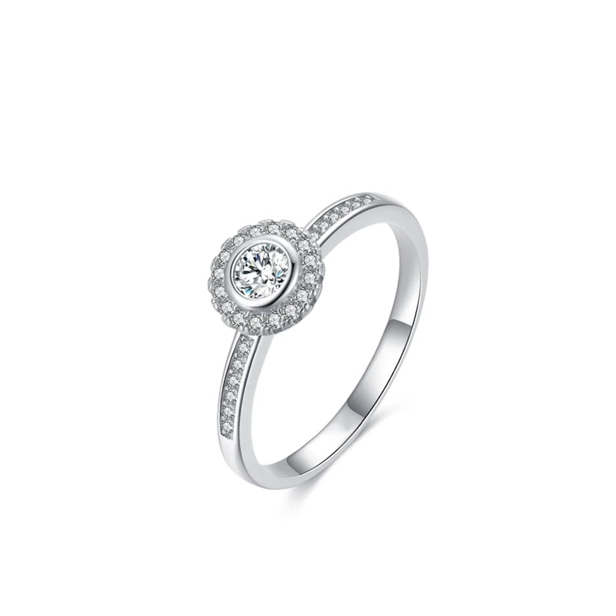 Anillo de oro blanco de 9 quilates para novia, anillos de pareja, 5 mm, diamante de laboratorio, color blanco, 0,5 ct moissanite