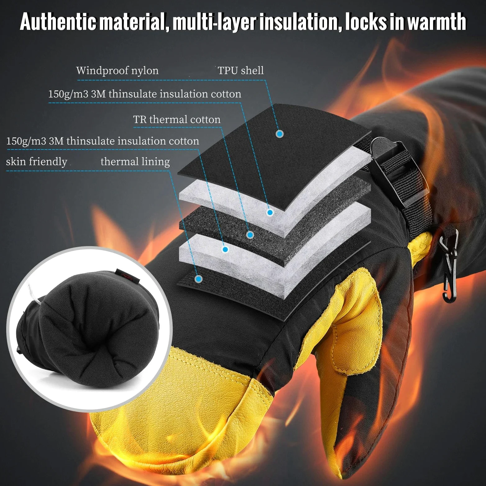 Guantes térmicos de Invierno para esquí, Snowboard, Motociclismo, Ciclismo, Hombre y Mujer, cálidos para la Nieve (Amarillo 1019)