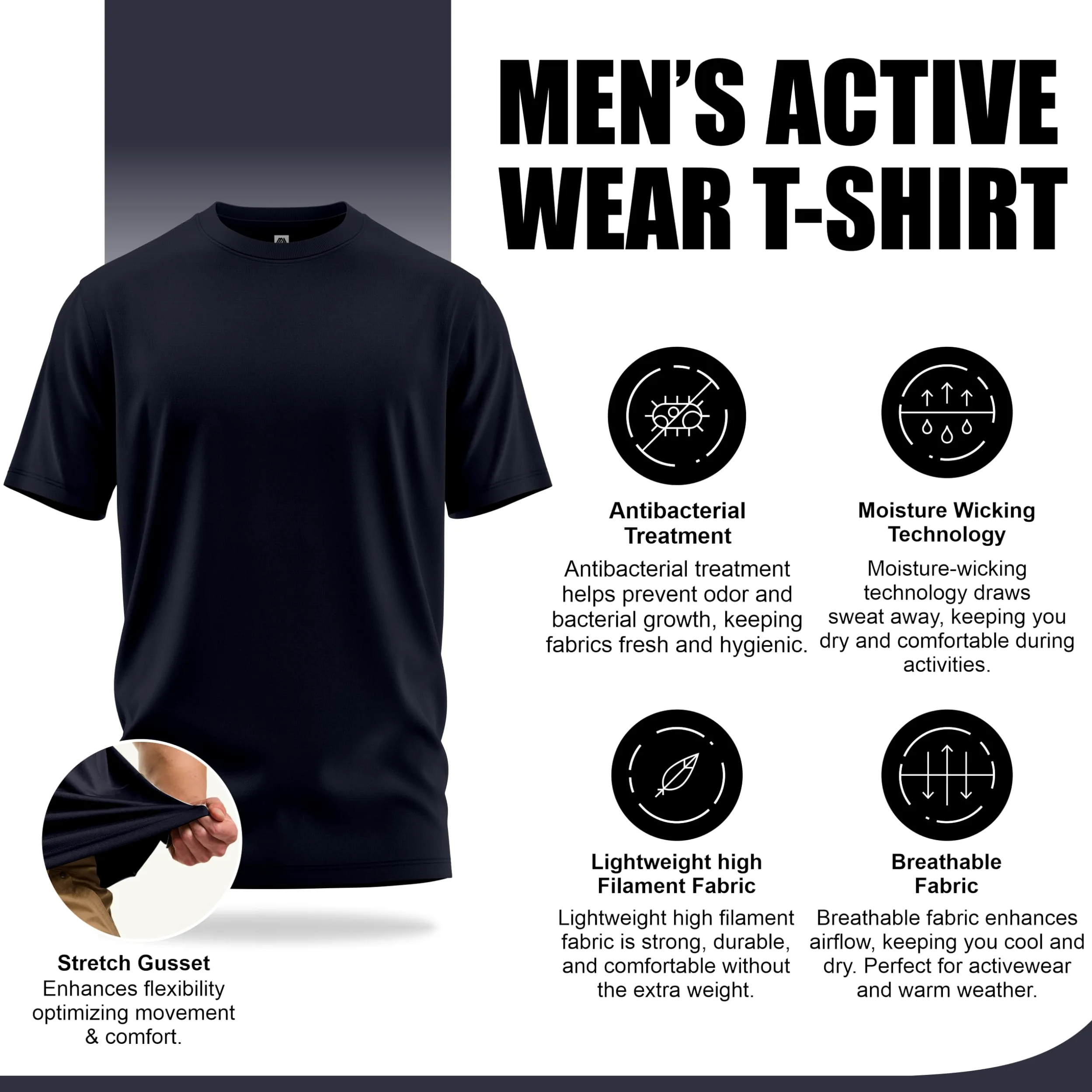 Toro Activa 3/5 Pack Mens Active T-Shirts Quick Dry Short Sleeve Tops Moisture Wicking Athletic Running Workout Shirts
