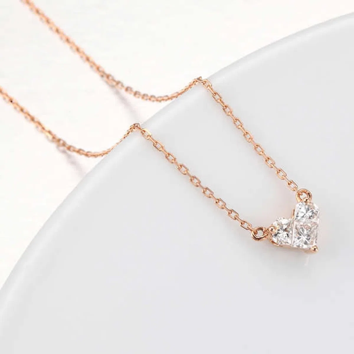 Collares de diamantes creados en laboratorio, collar de cadena para mujer, colgante de corazón de rompecabezas blanco, joyería de oro rosa de 9 K, 14 y 18 quilates