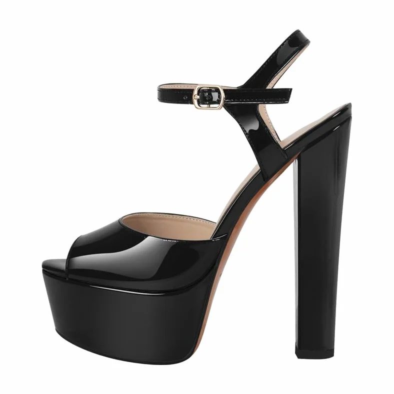 MissHeel Sandalias con tiras para mujer Peeptoe Tacones altos Plataforma Tacón Bloque