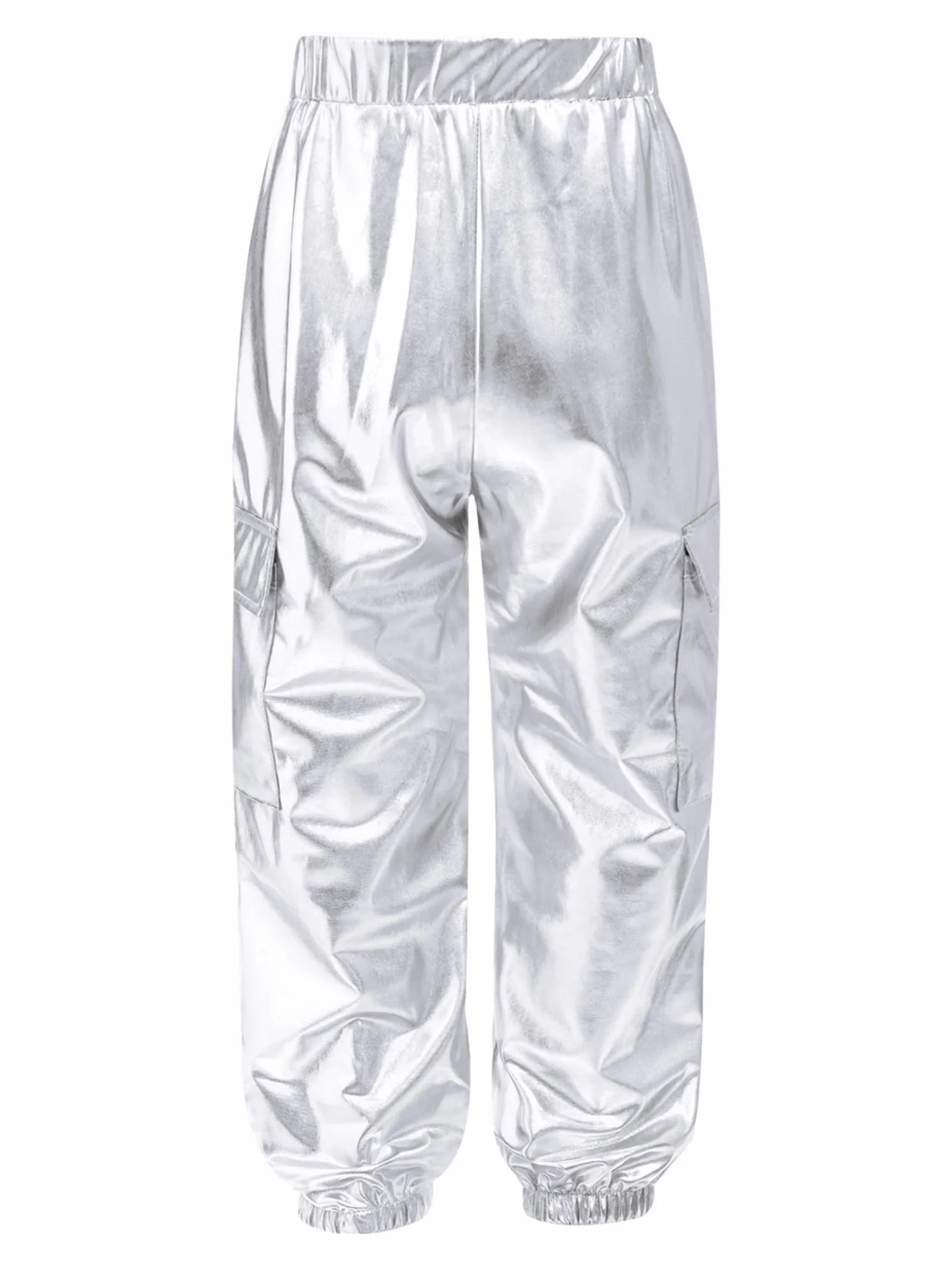 Pantalones De Baile Callejero Metálicos para Niñas Niños Cintura Elástica