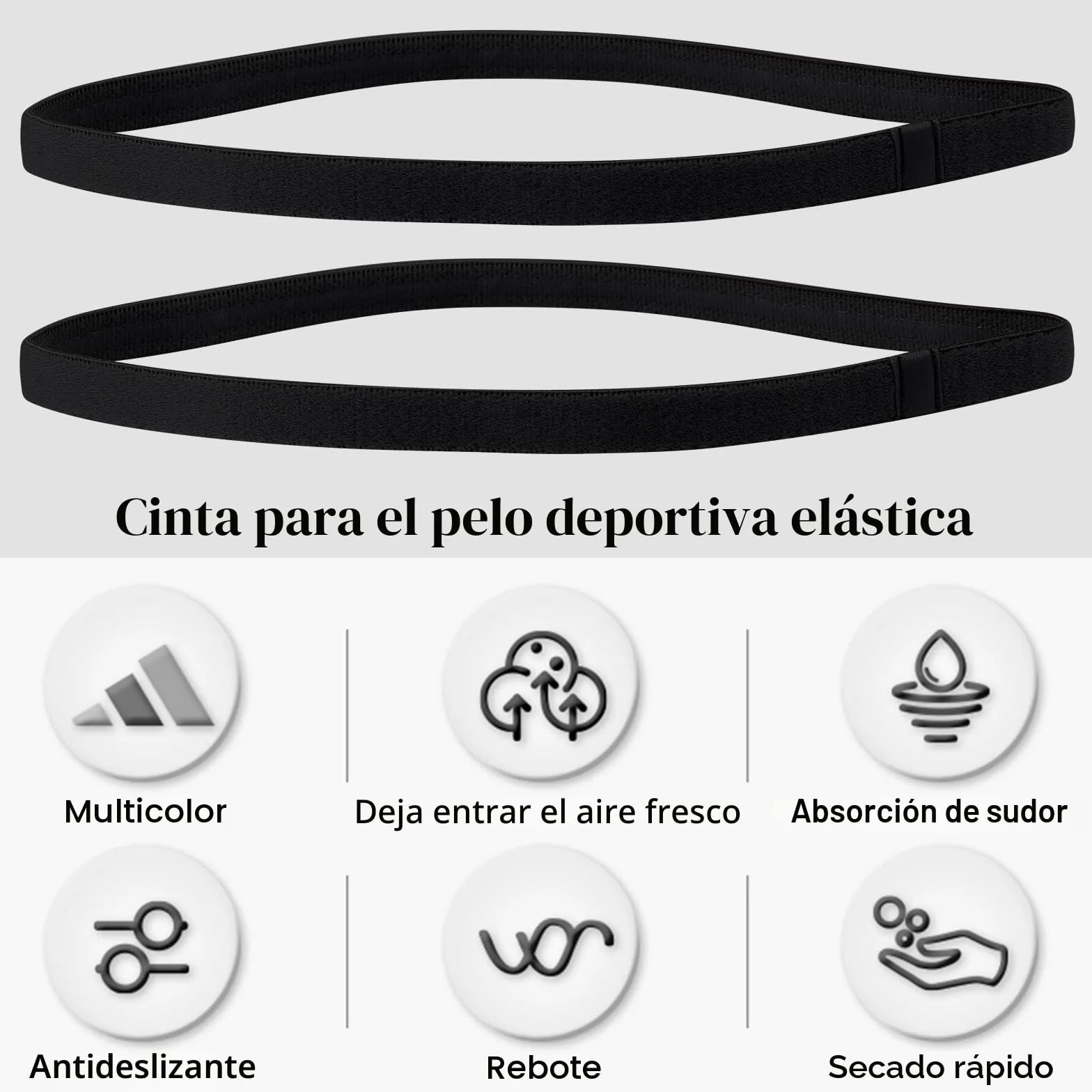 Cinta Deportiva Pelo 6 Piezas, Diadema Elástica Antideslizante para Yoga Fútbol Jogging