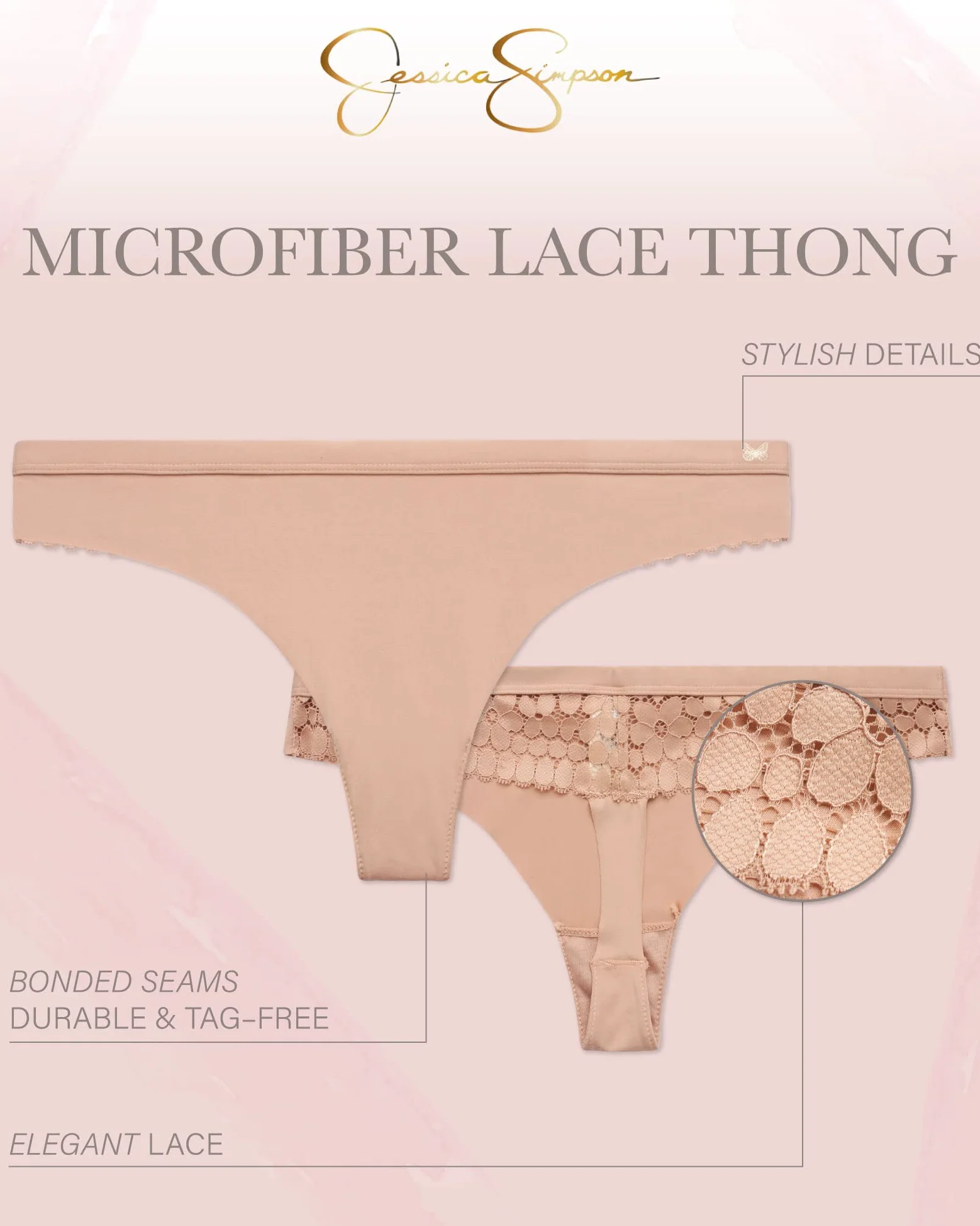 Jessica Simpson Bragas para mujer, paquete de 6 unidades, ropa interior de microfibra de encaje sin costuras para mujer (S-XL)