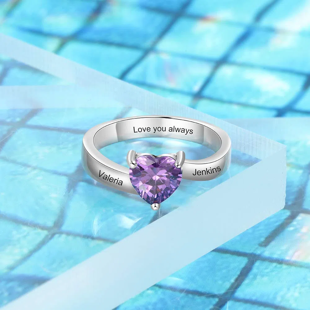 kaululu Anillos Mujer Personalizado con Simulada Piedra 2 Nombres Grabados para Madre, Hija - Joyería Cumpleaños con Grabado Nombre para Mamá Familia