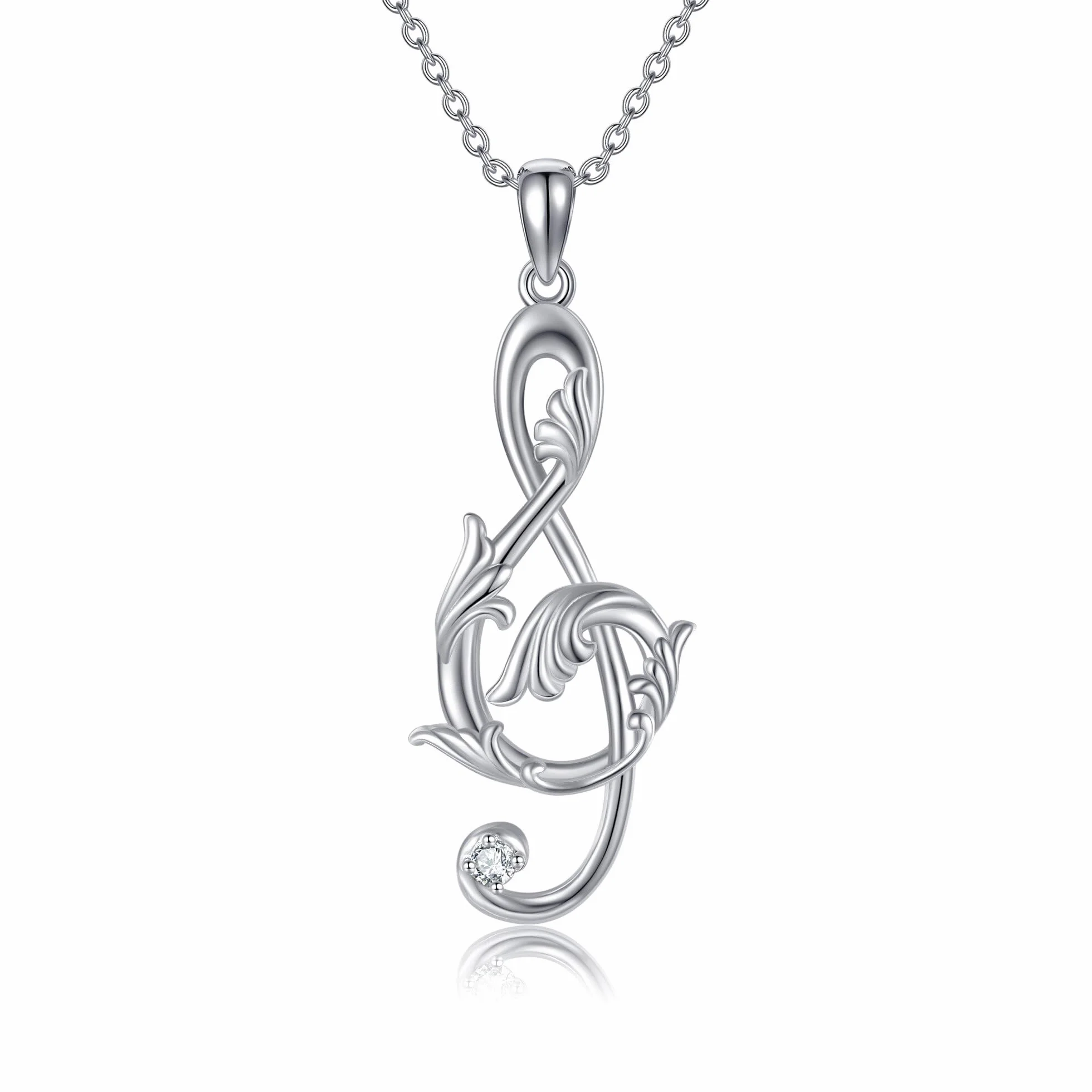 Collar de notas musicales de plata de ley 925 con circonitas cúbicas, colgante para mujer, joyas musicales para mujeres, Plata esterlina