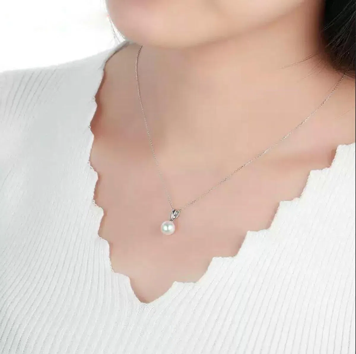 Collares para mujer, oro blanco de 9/14/18 quilates/platino de 7,5-8 mm con colgante de perlas