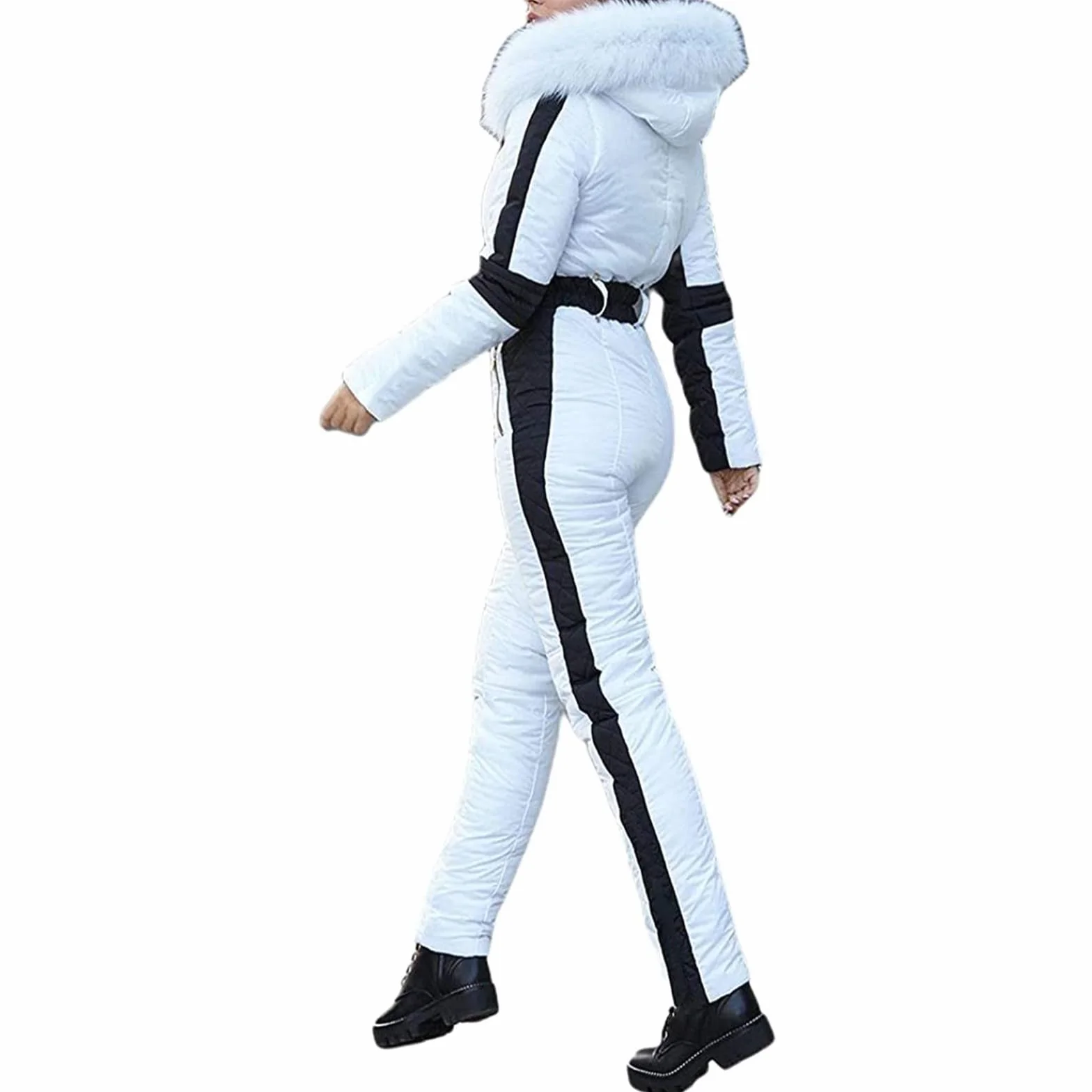 Mono de esquí para mujer, impermeable, cortaviento, traje de nieve largo con capucha y cremallera