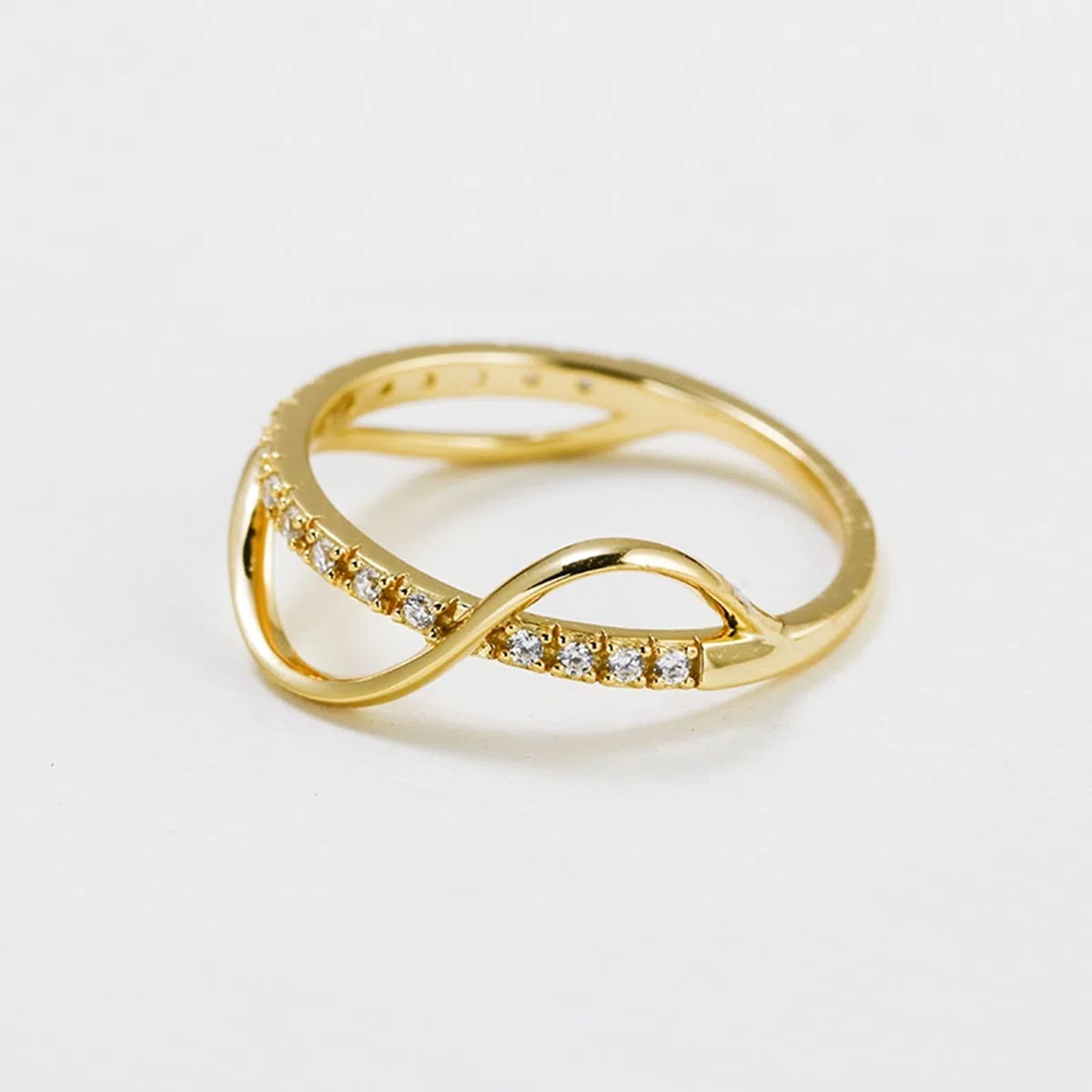 Anillo de solicitud de oro amarillo auténtico de 9 K/14 K/18 K con moissanita, forma infinita