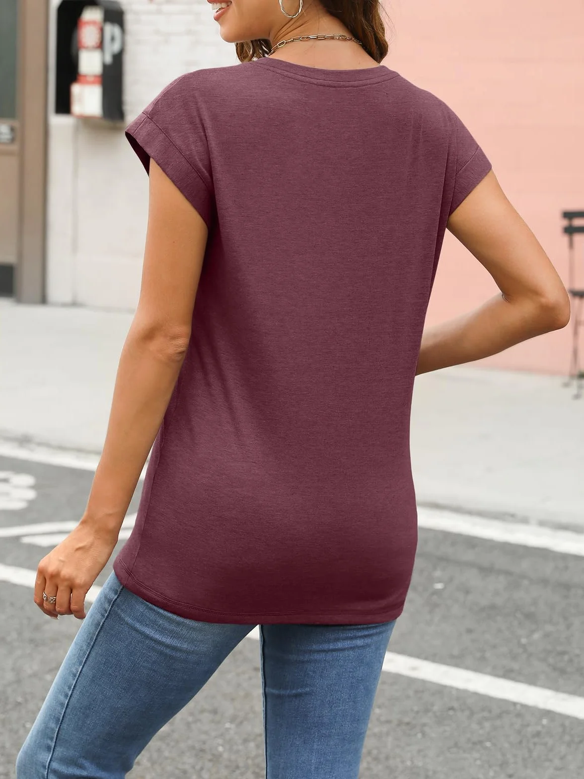 Cuptacc Camiseta de Mujer, Top de Verano Elegante con Cuello Redondo, Blusa Básica de Manga Corta, Outfit de Negocios