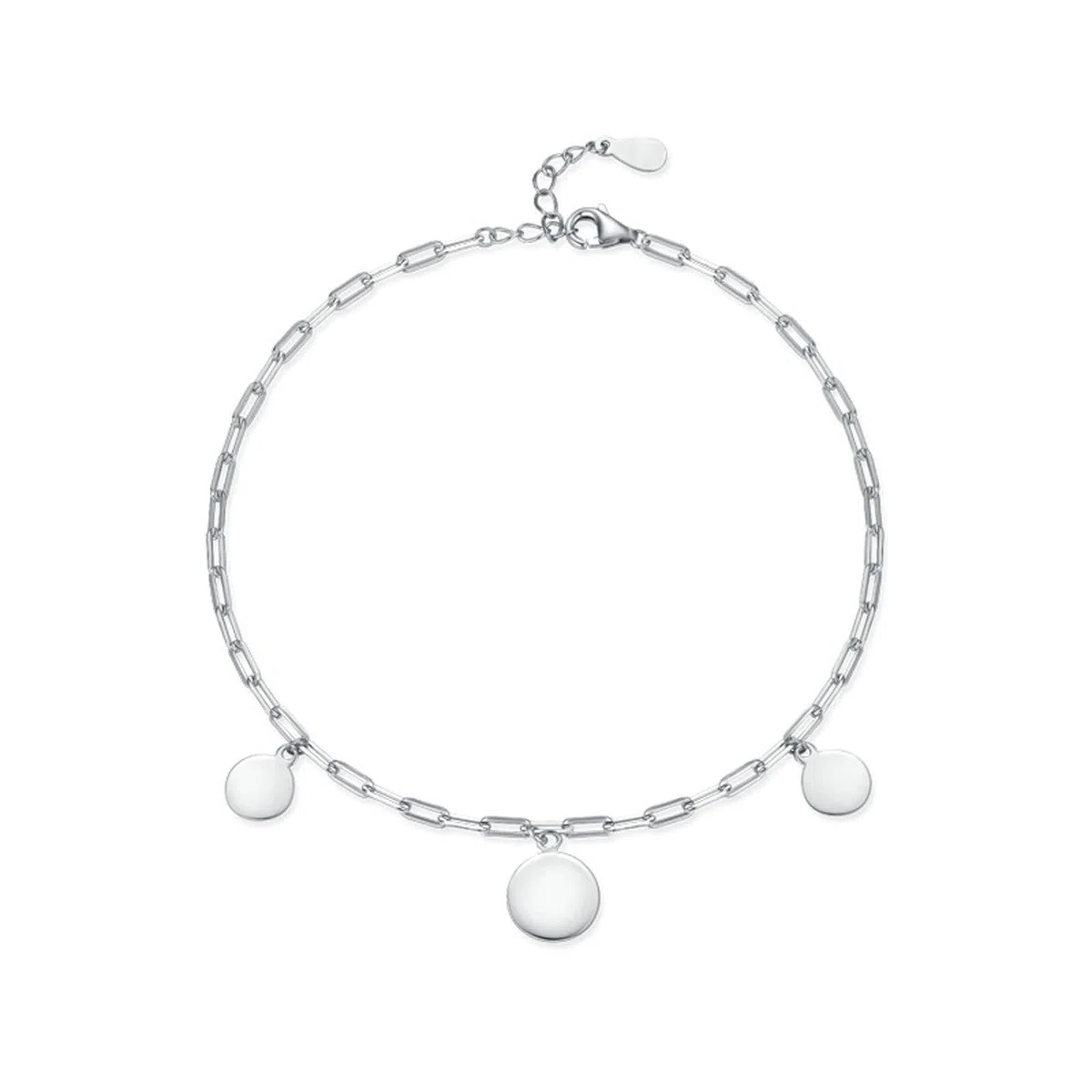 Pulseras de Mujer de Oro Blanco de 9K / 14K / 18K, Redondo Simple, Cadena Extensible 16 CM + 5 CM, Pulseras de Plata para Mujer