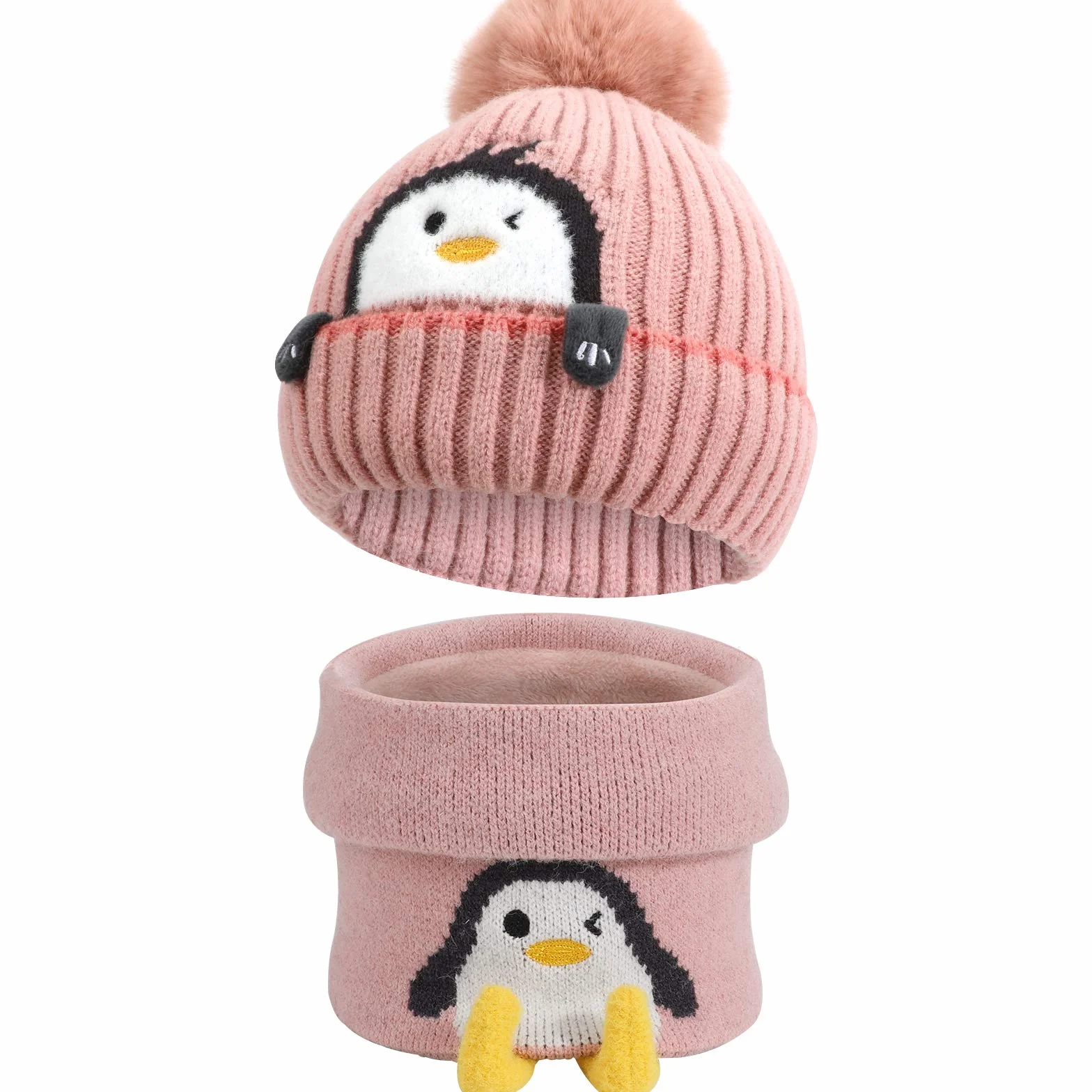 TAGVO Invierno Set de Bufanda, Gorro para niños, Gorro de Punto térmico con Forro Polar Grueso, Calentador de Cuello, para niños niñas, de 3 a 6 años, Conjuntos de Accesorios de Invierno