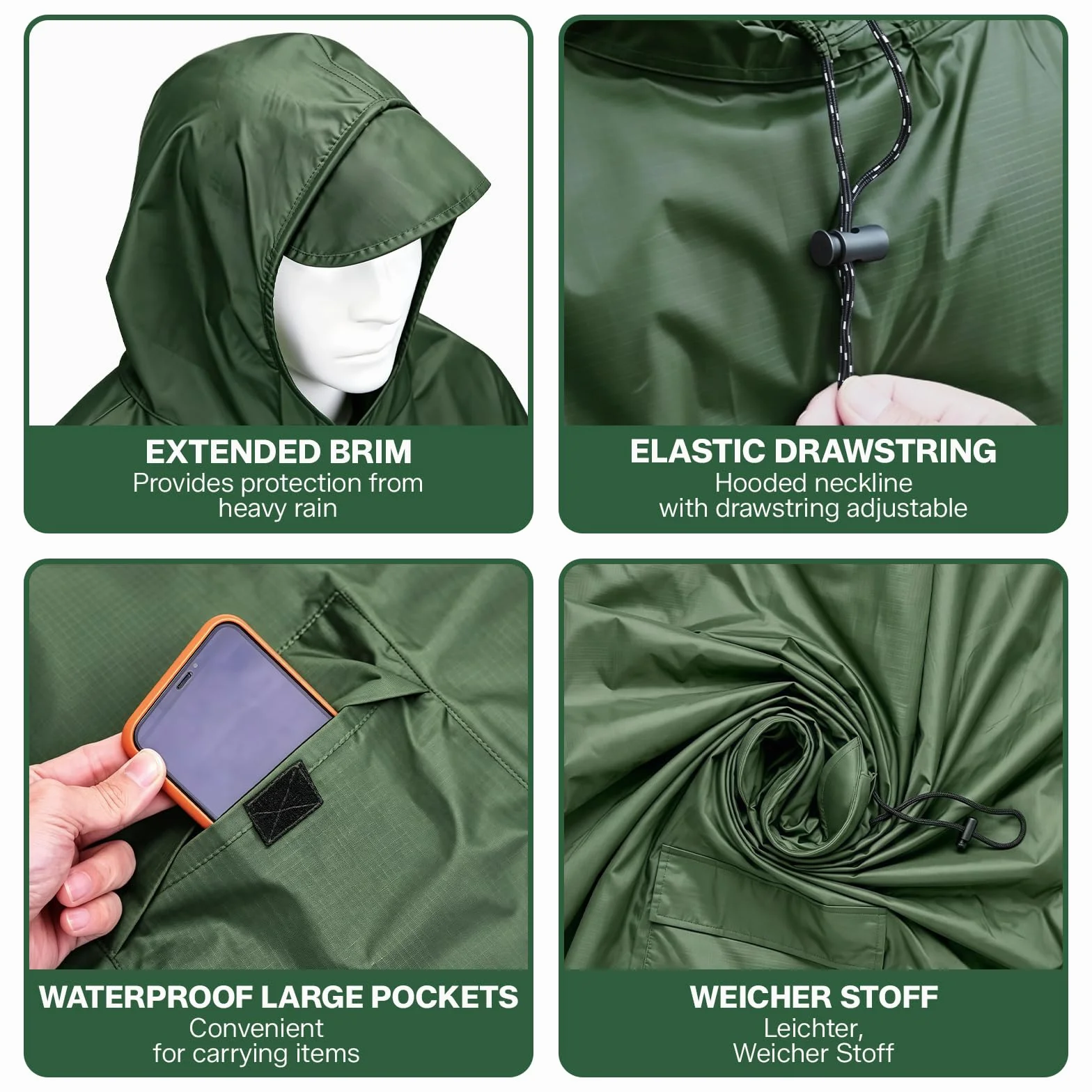 Esoes Poncho impermeable ligero hombre y mujer, chaqueta impermeable multiusos para actividades al aire libre con capucha, bolsa plegable y cubrezapatos