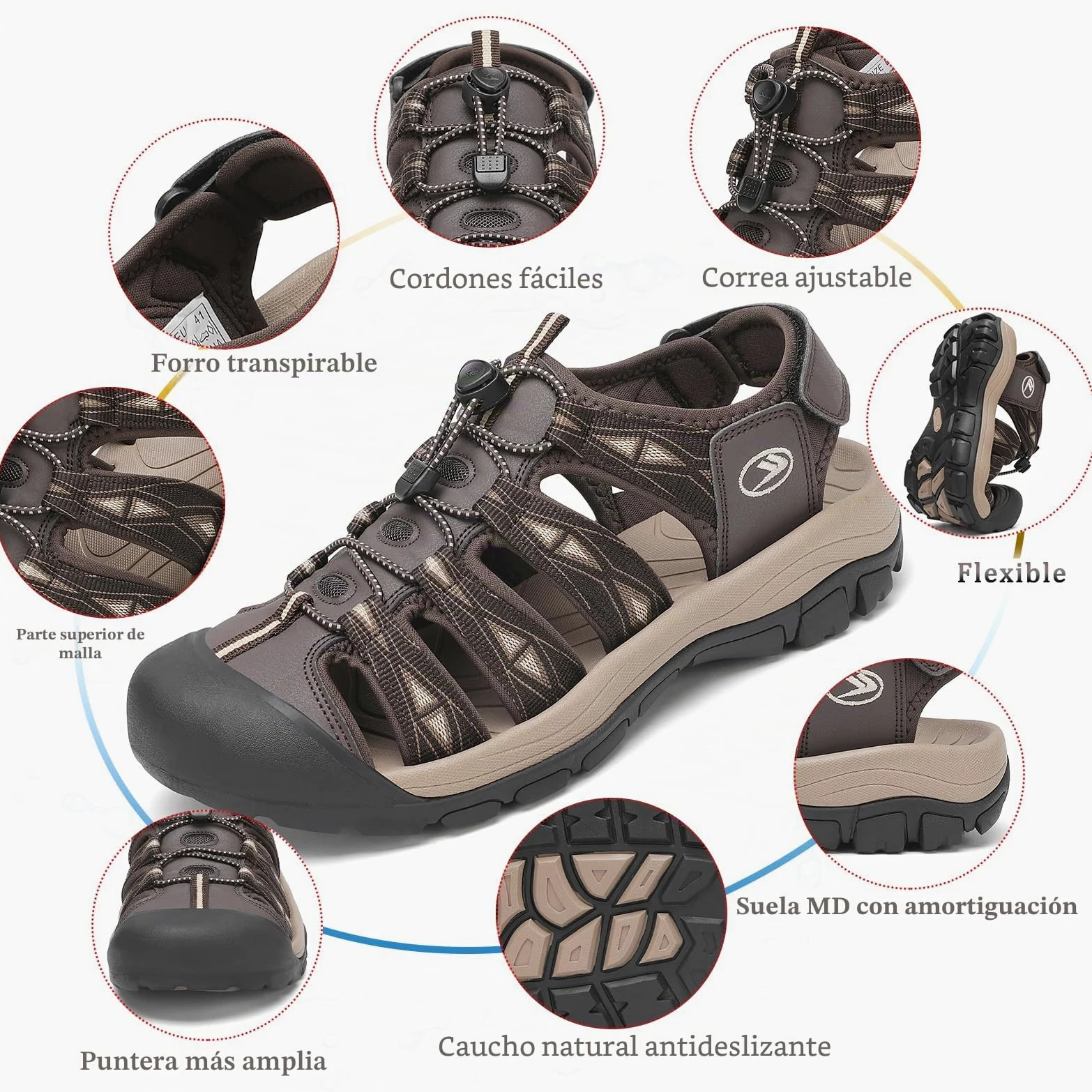 FLARUT Sandalias de Verano para Hombre Trekking Deportivas Punta Cerrada Zapatos de Senderismo Playa Correr Casual(Café Beige,41) | Punta cerrada,Suela de goma antideslizante,EVA Amortiguador,Correa tejida transpirable,Cierre autoadhesivo