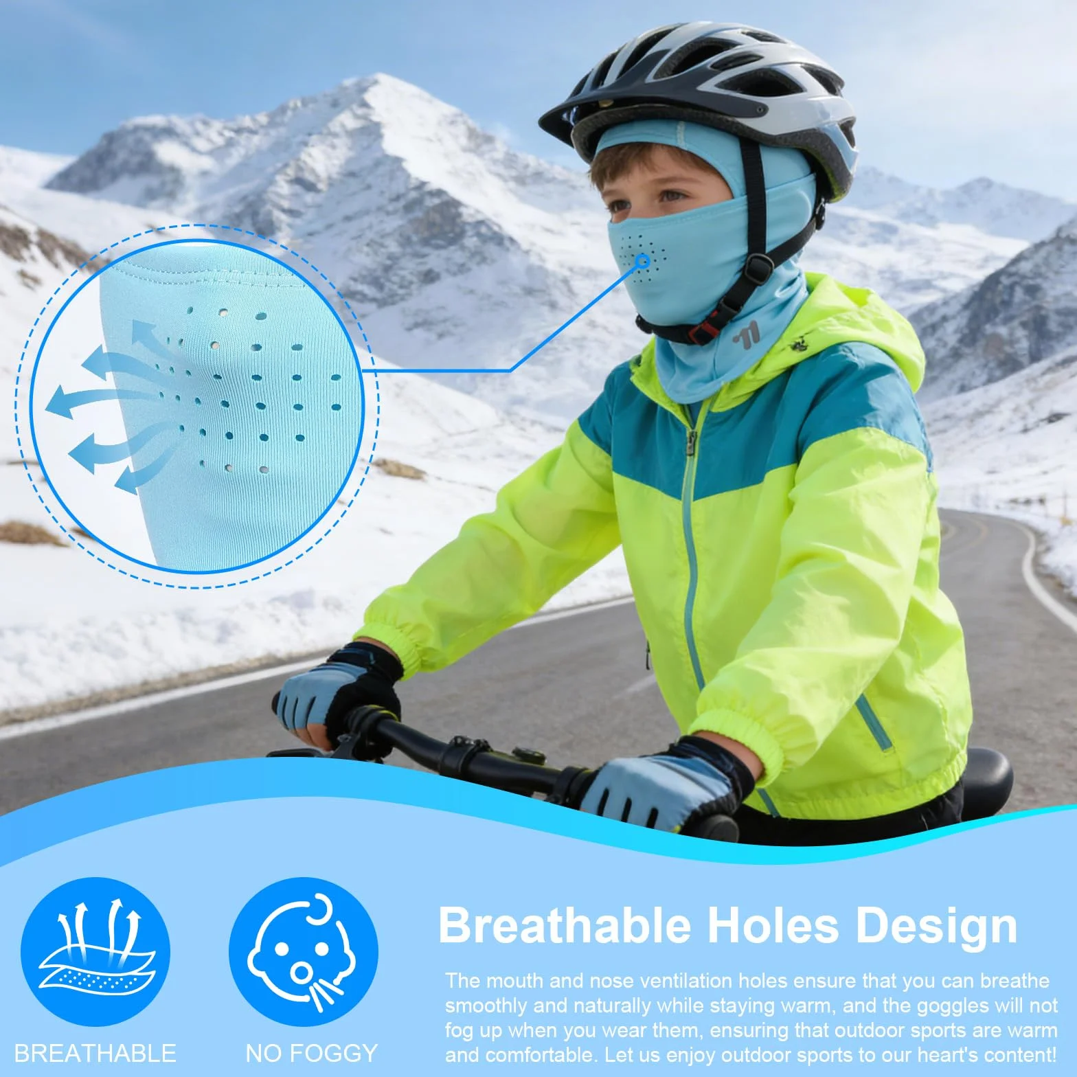 Pasamontañas Térmico Respirable para Niños 4-12 Años, Máscara de Esquí Ciclismo con Forro Polar