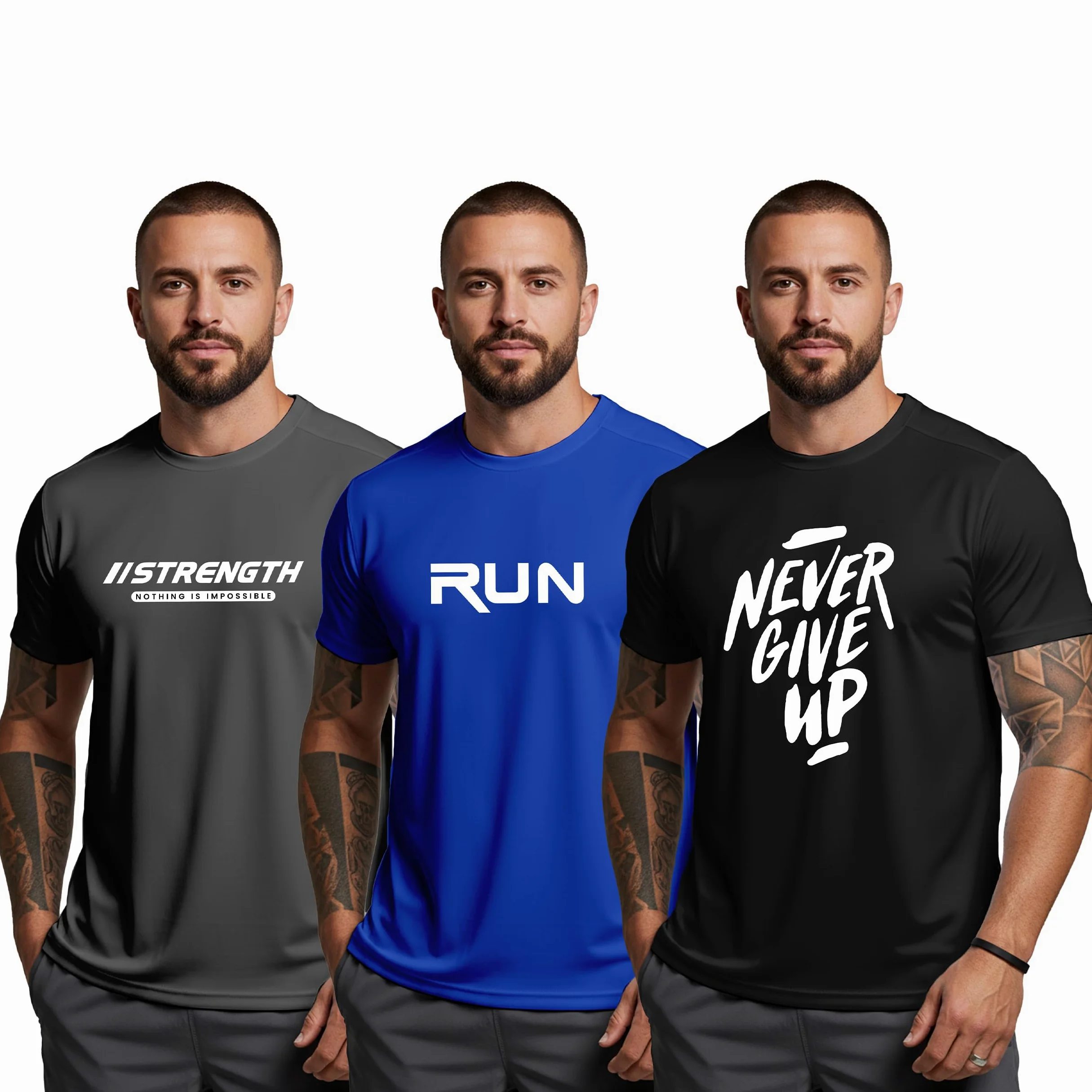 Peppyzone Combinación de camiseta estampada para hombre (3 piezas) | Micro poliéster manga corta ropa deportiva | Camiseta transpirable de entrenamiento para gimnasio, correr, fitness y entrenamiento