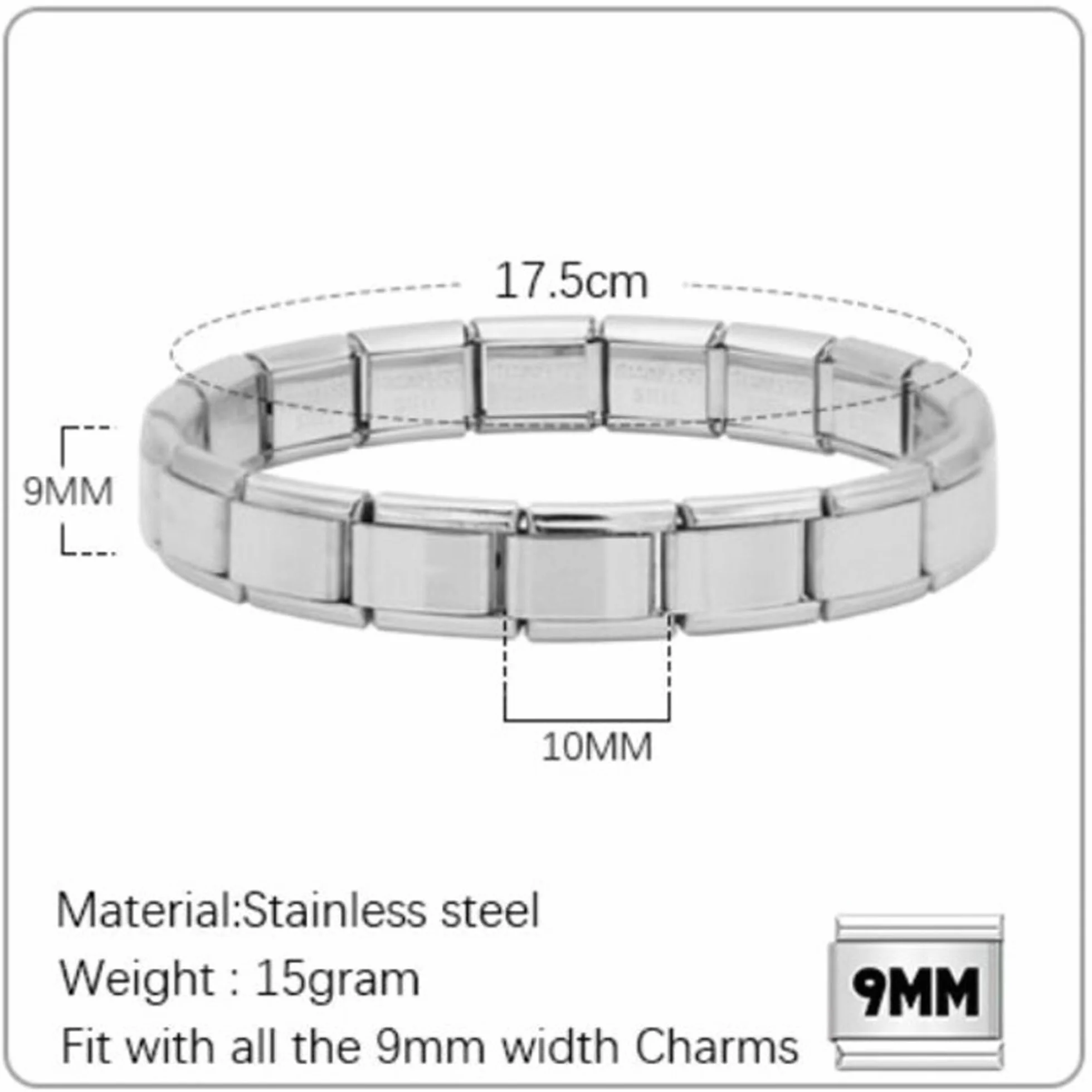 Quiges Dije Acero Inoxidable Link 9mm compatible con pulseras del estilo de Nomination #629