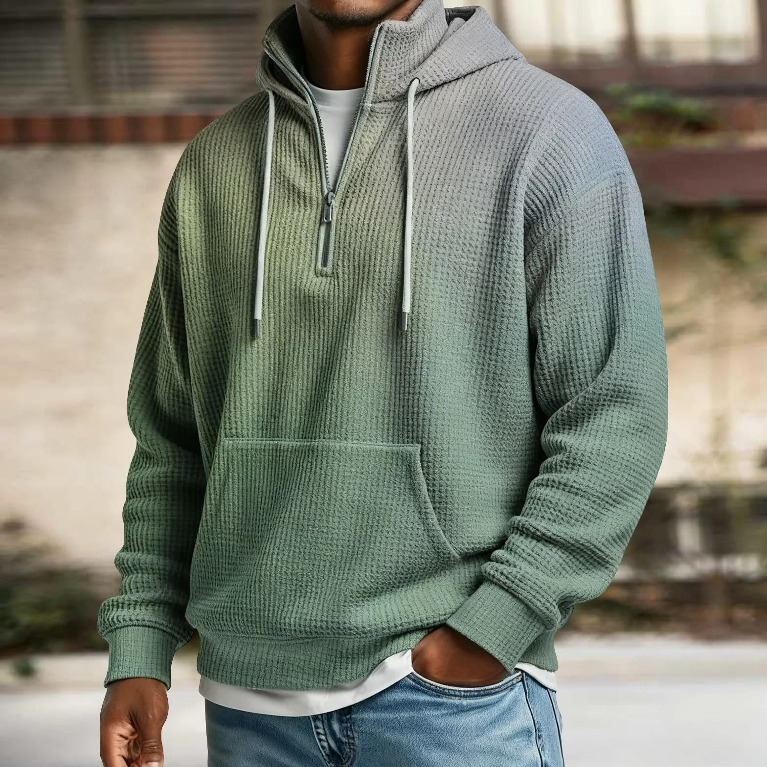 Sudaderas Hombres con Capucha Sudadera De Manga Larga Botones para Hombre, Estilo Casual Otoño E Invierno. Impermeable Hombre (Light Green, XXL) Chandal Completo Oversized Gym Cremallera