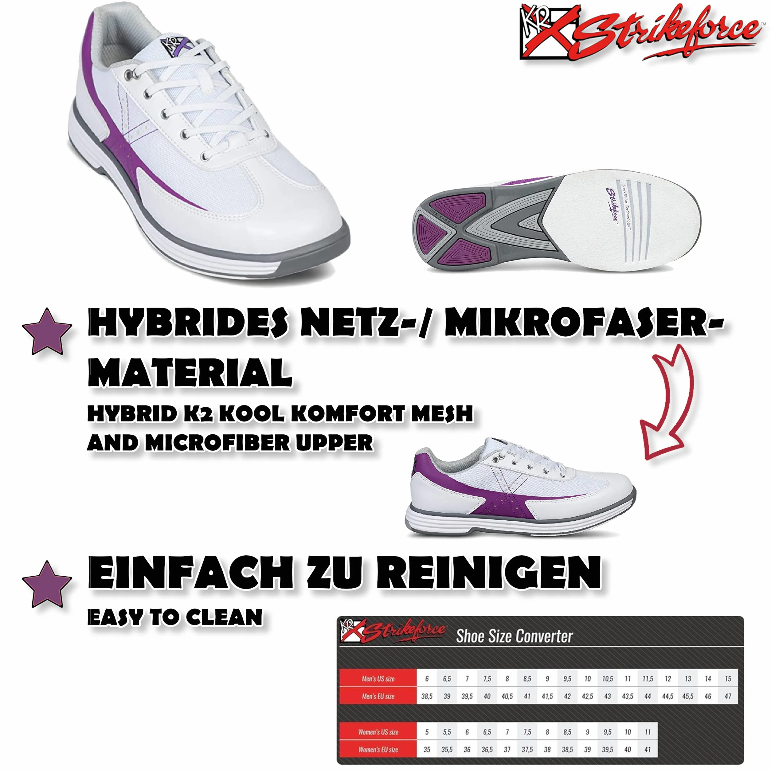 EMAX KR Strikeforce Flex Zapatos de Bolos Mujer Blanco Uva Talla 36-41
