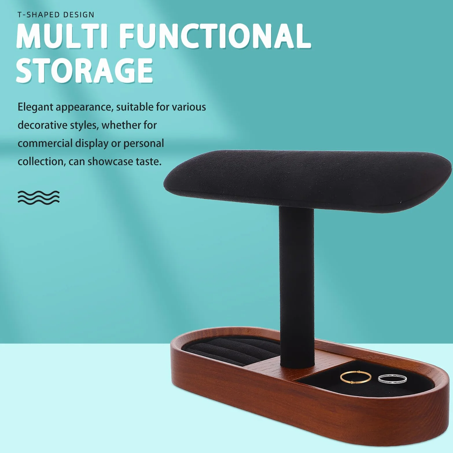 NUOBESTY Soporte de Madera Maciza T para Exhibición de Joyas Organizador Multifuncional para Pulseras Relojes y Brazaletes Diseño Rústico y Estable para Mostrador y Uso Personal