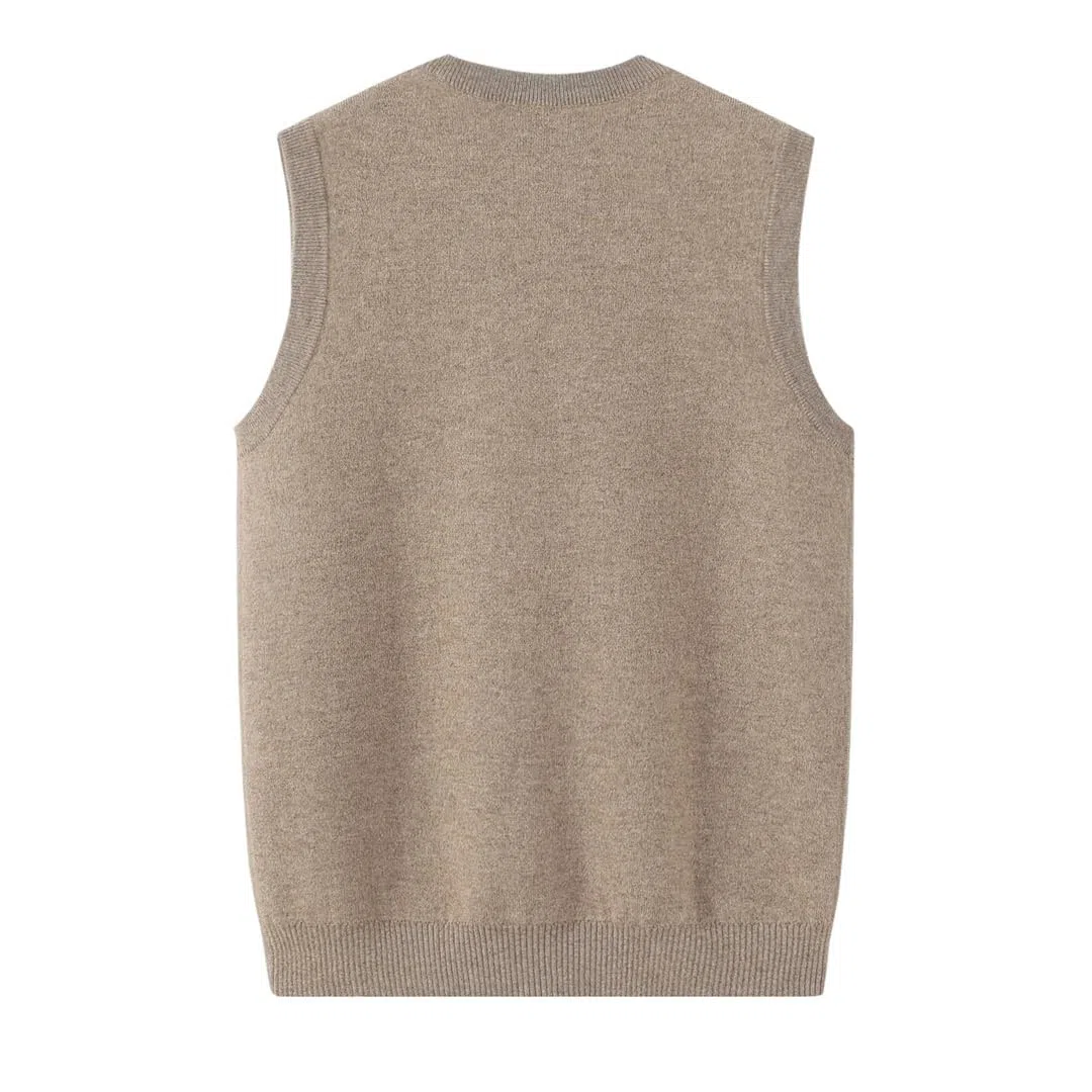 Chaleco de invierno para hombre, de cachemira, informal, de punto con cuello en V